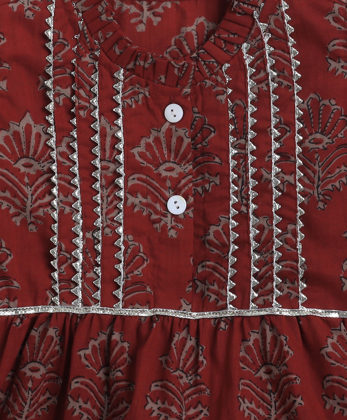 The Magic Wand Cambric Cotton Sleeveless Floral Printed Pleated Kurta & Ballon Pant Set- Maroon