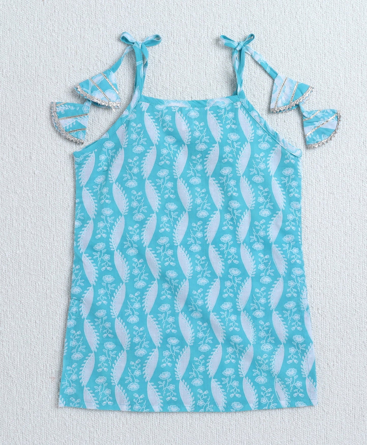 The Magic Wand Cambric Cotton Shoulder Tie Ups AII Over Printed Kurta and Sharara Set- Blue