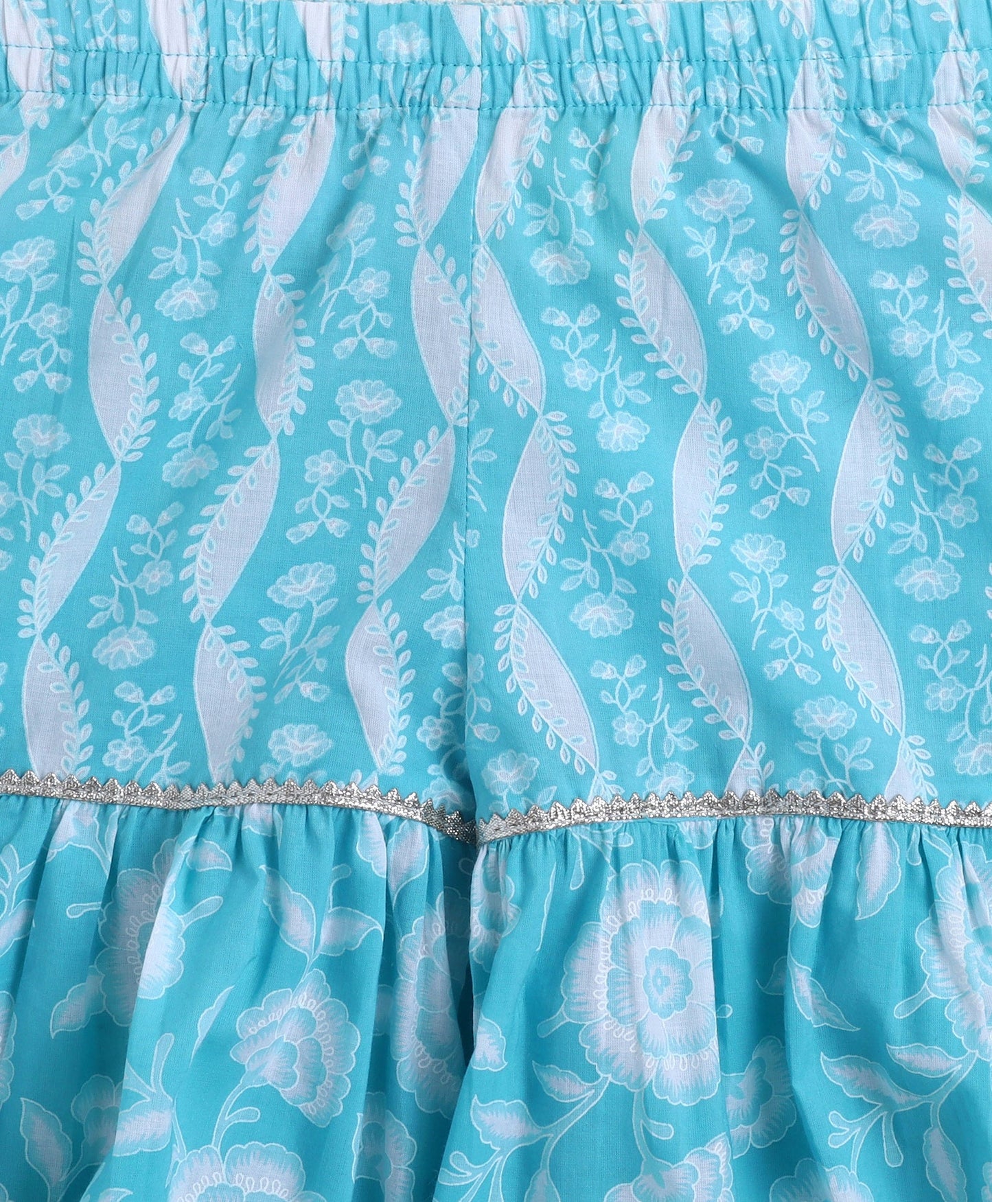 The Magic Wand Cambric Cotton Shoulder Tie Ups AII Over Printed Kurta and Sharara Set- Blue