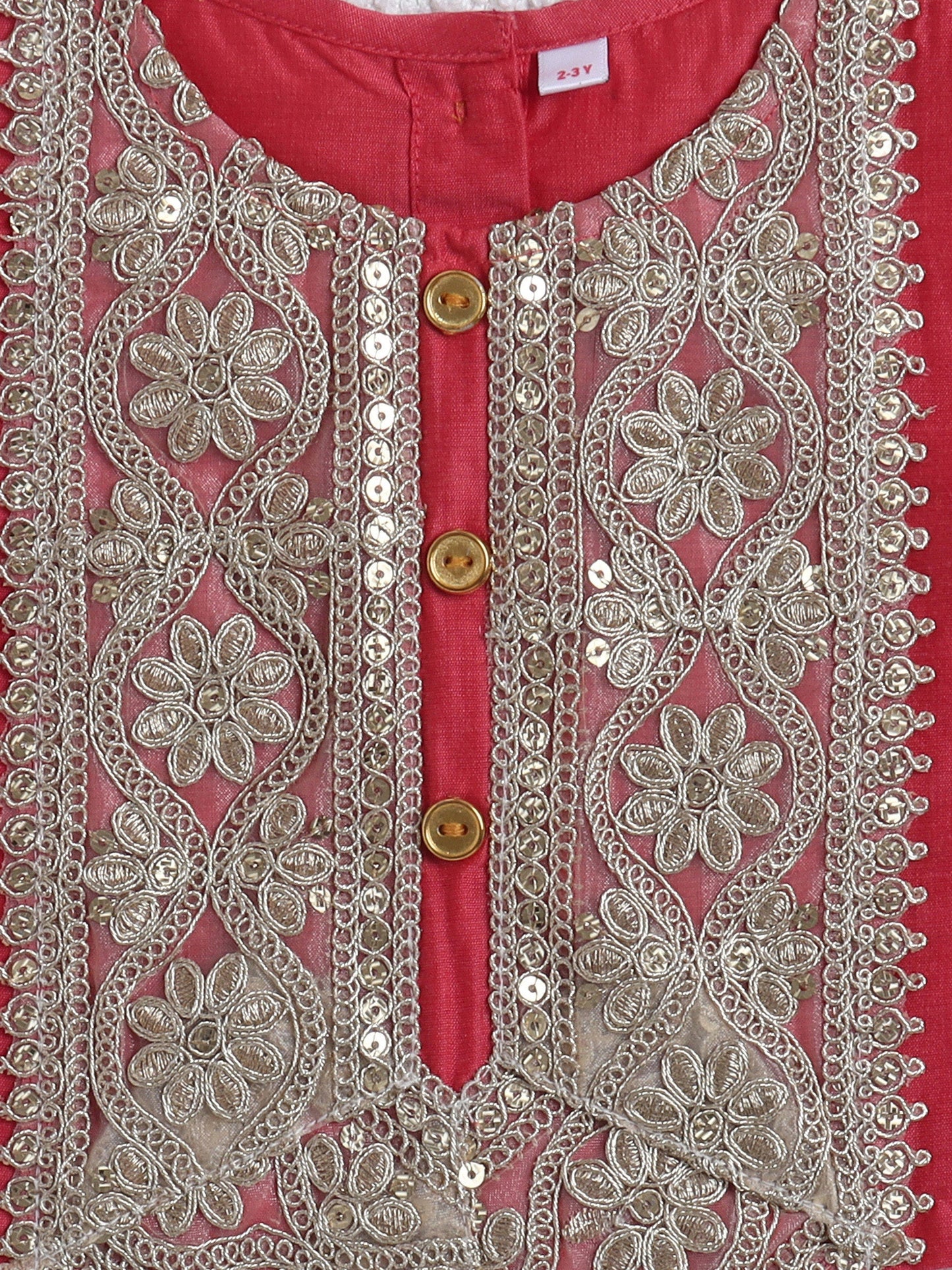 The Magic Wand Woven Half Sleeves Golden Zari Long Yoke Lace Top & Bandhani Printed Lehenga Set- Peach