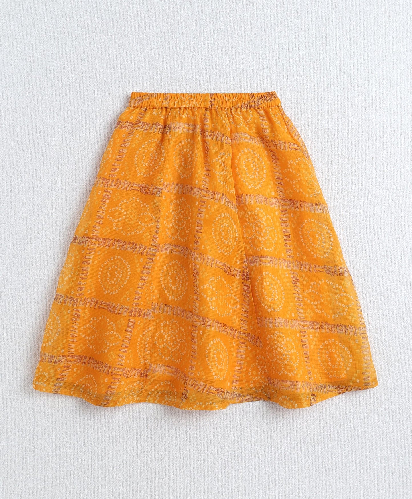 The Magic Wand Woven Half Sleeves Golden Zari Long Yoke Lace Top & Bandhani Printed Lehenga Set- Yellow