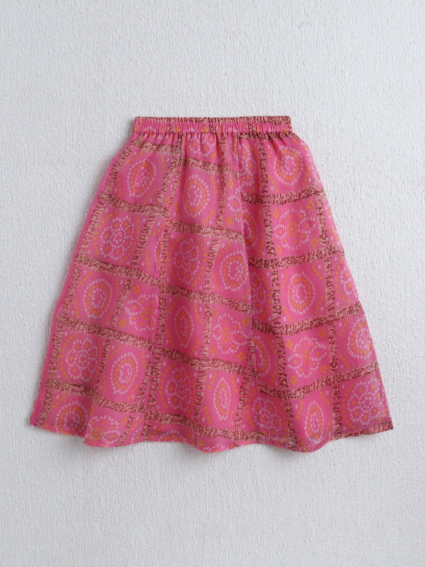 The Magic Wand Woven Half Sleeves Golden Zari Long Yoke Lace Top & Bandhani Printed Lehenga Set- Pink