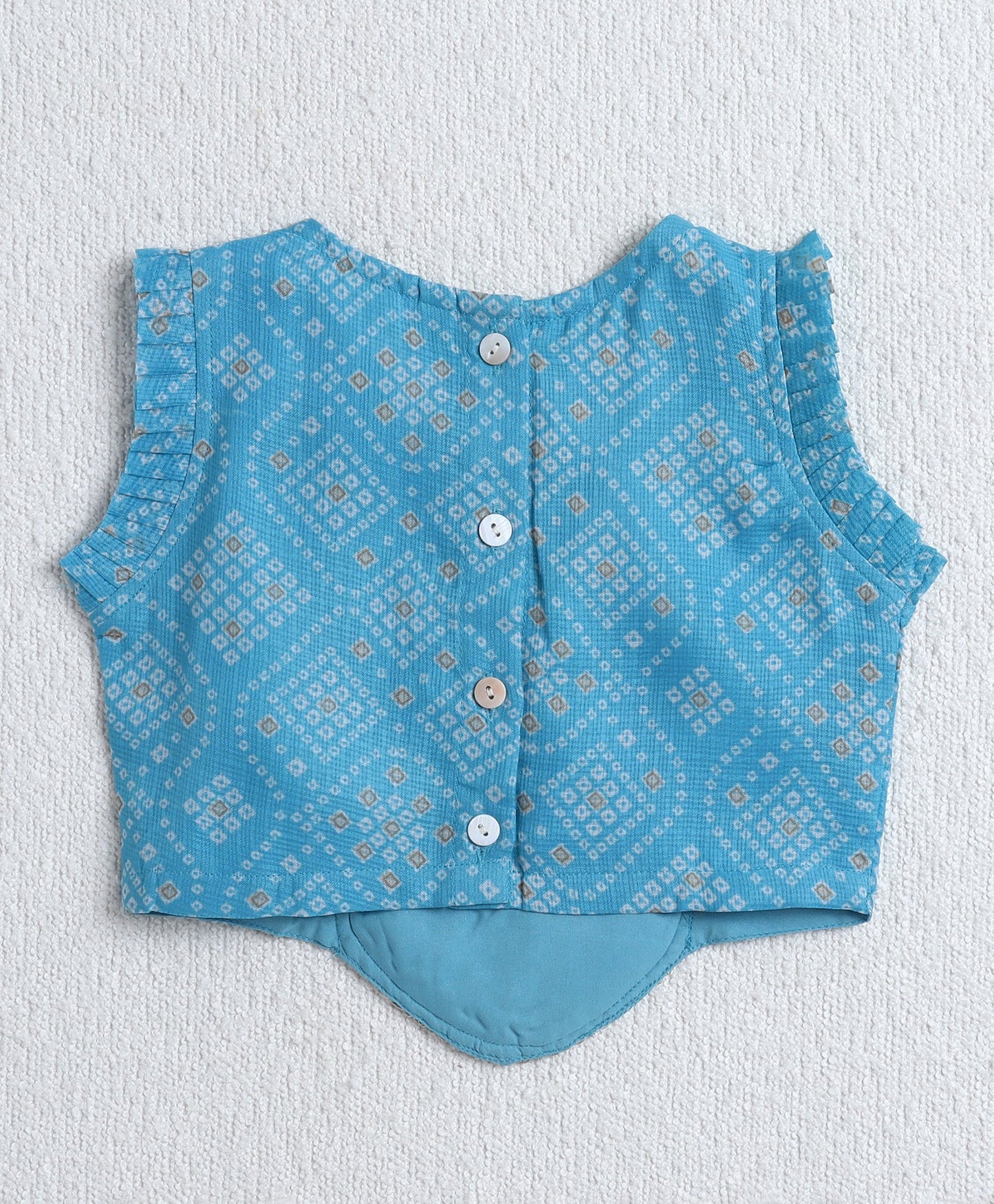 The Magic Wand Woven Sleeveless Bandhani Printed Trendy Long Yoke Top & Bottom Set - Blue