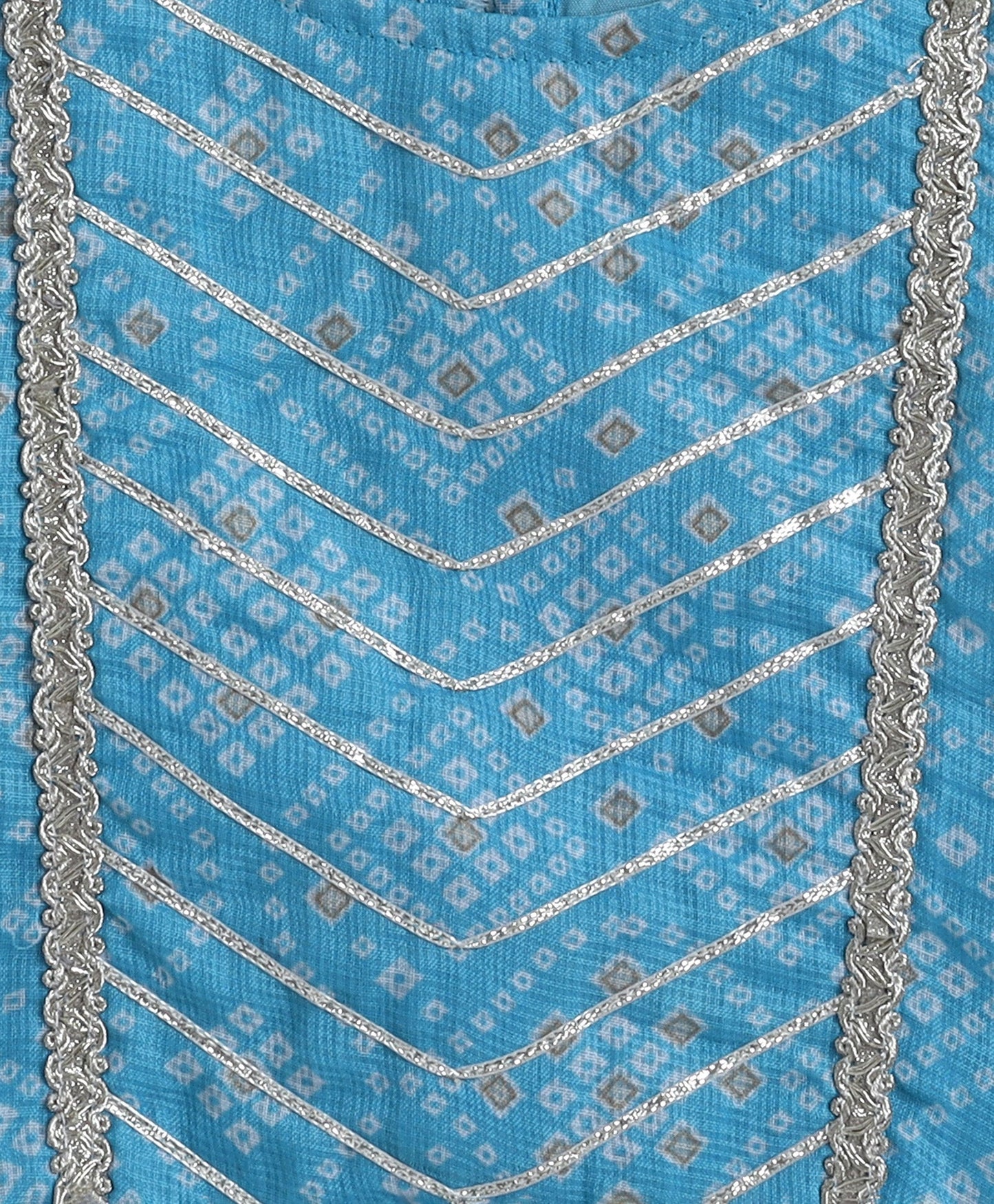The Magic Wand Woven Sleeveless Bandhani Printed Trendy Long Yoke Top & Bottom Set - Blue