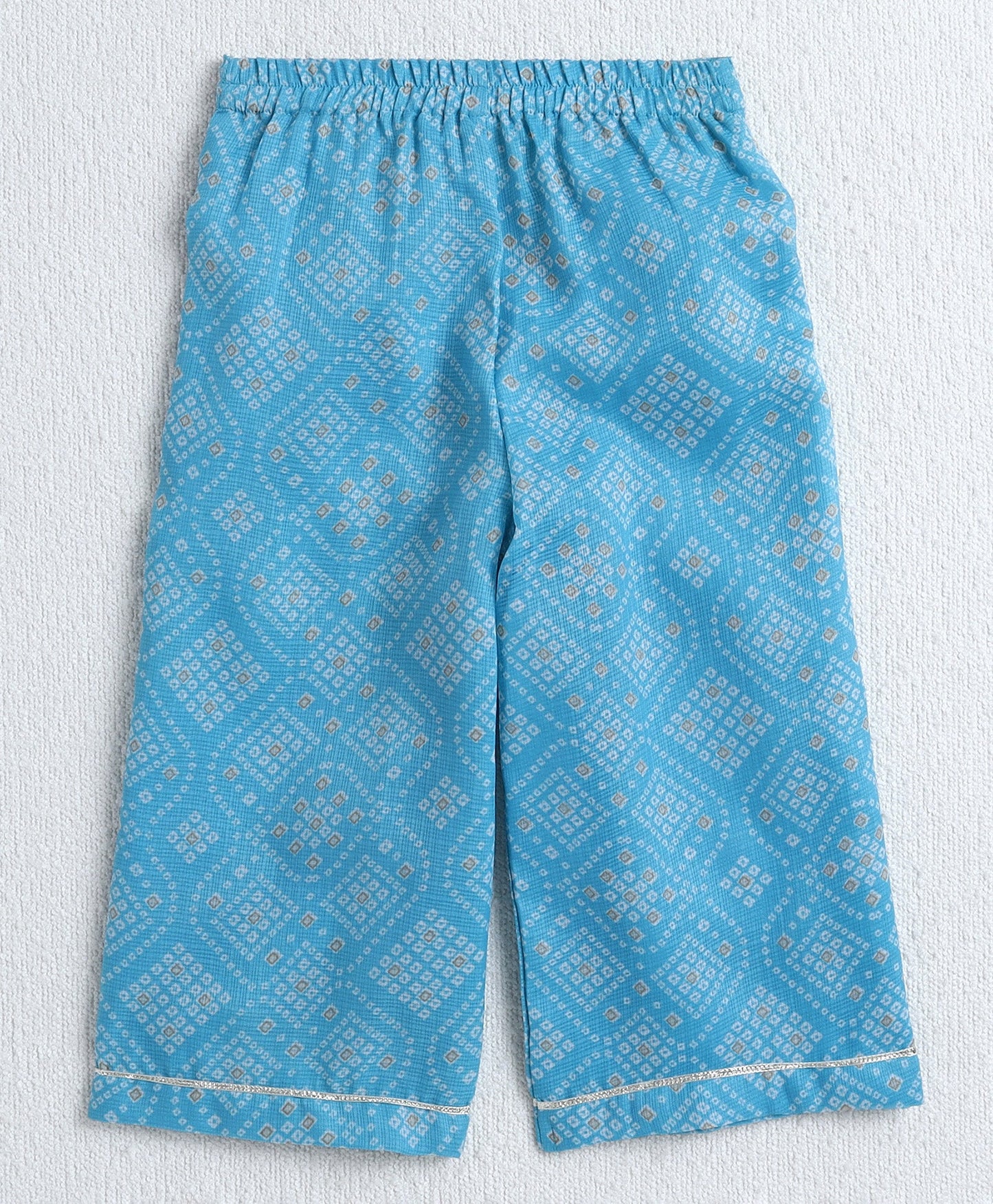 The Magic Wand Woven Sleeveless Bandhani Printed Trendy Long Yoke Top & Bottom Set - Blue