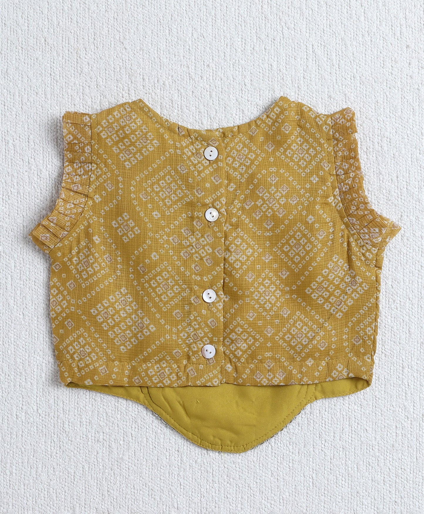 The Magic Wand Woven Sleeveless Bandhani Printed Trendy Long Yoke Top & Bottom Set - Yellow