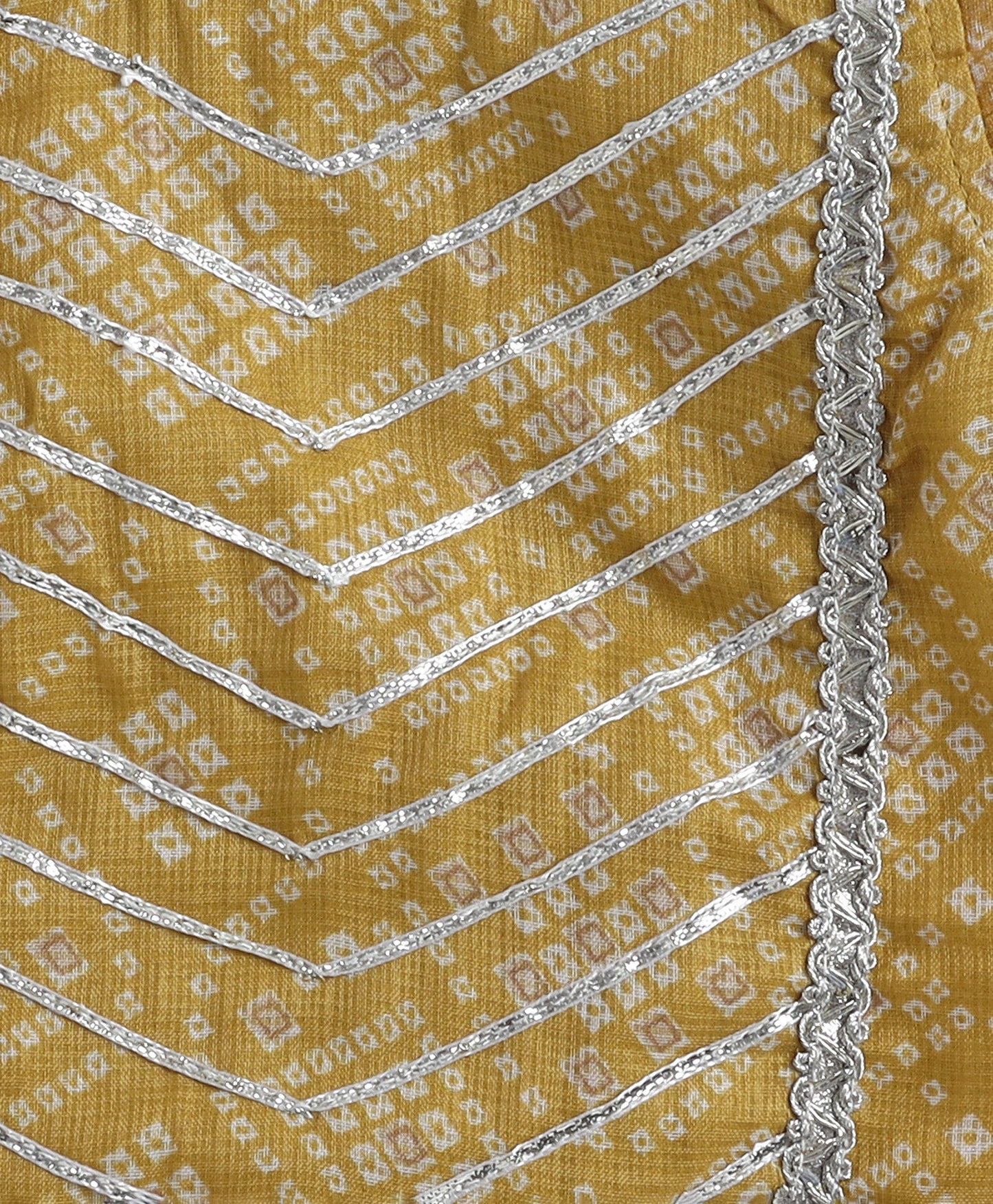 The Magic Wand Woven Sleeveless Bandhani Printed Trendy Long Yoke Top & Bottom Set - Yellow