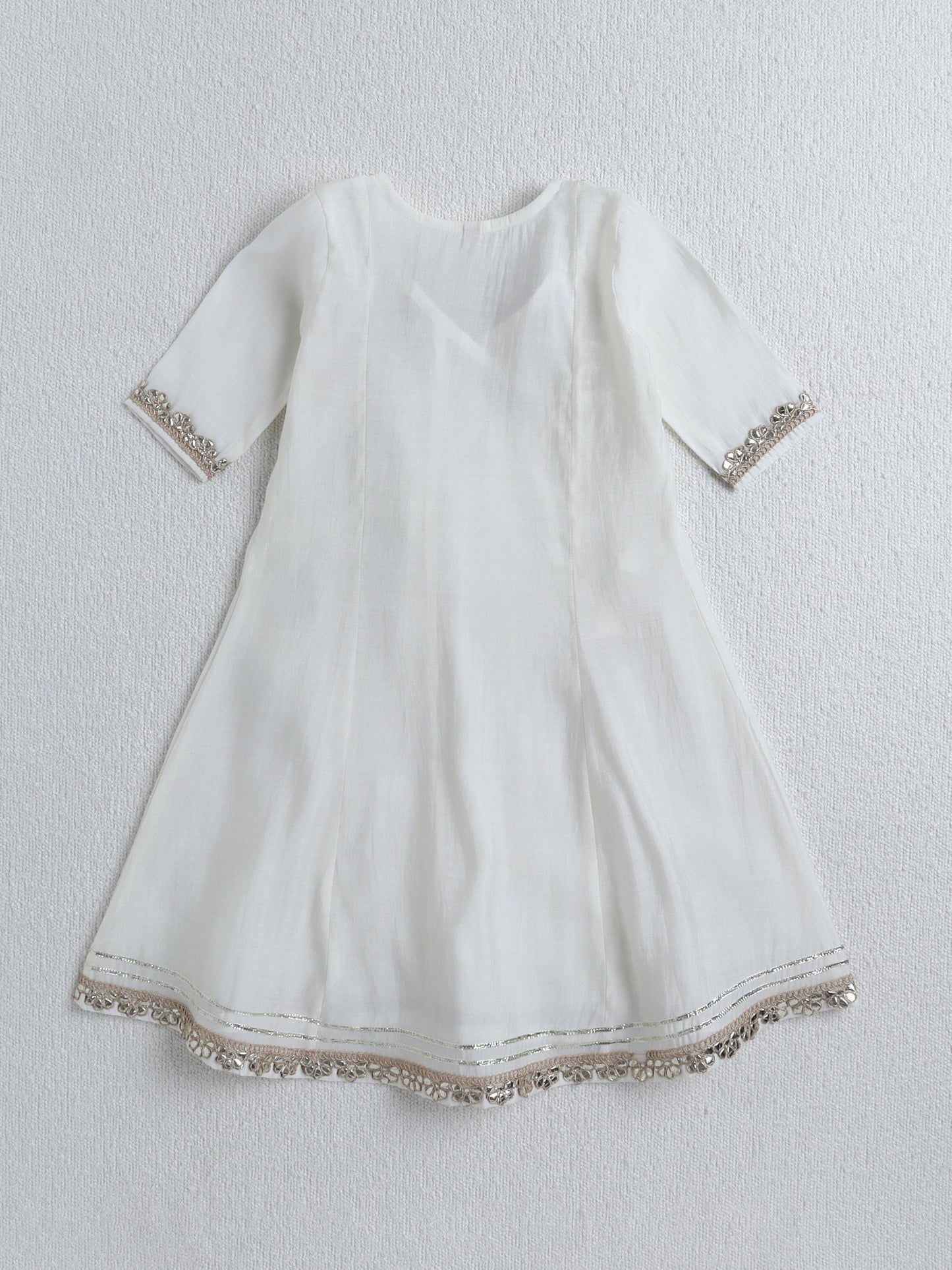 The Magic Wand Woven Half Sleeves Gota Lace Embellished Angrakha Kurta with Bottom Set- Off White