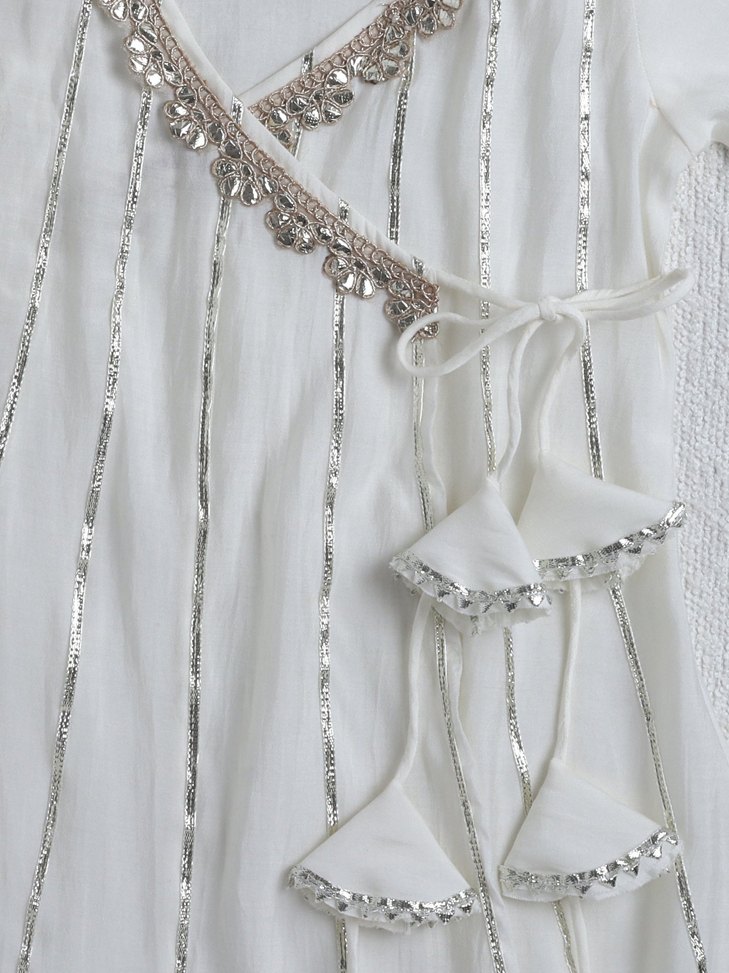 The Magic Wand Woven Half Sleeves Gota Lace Embellished Angrakha Kurta with Bottom Set- Off White