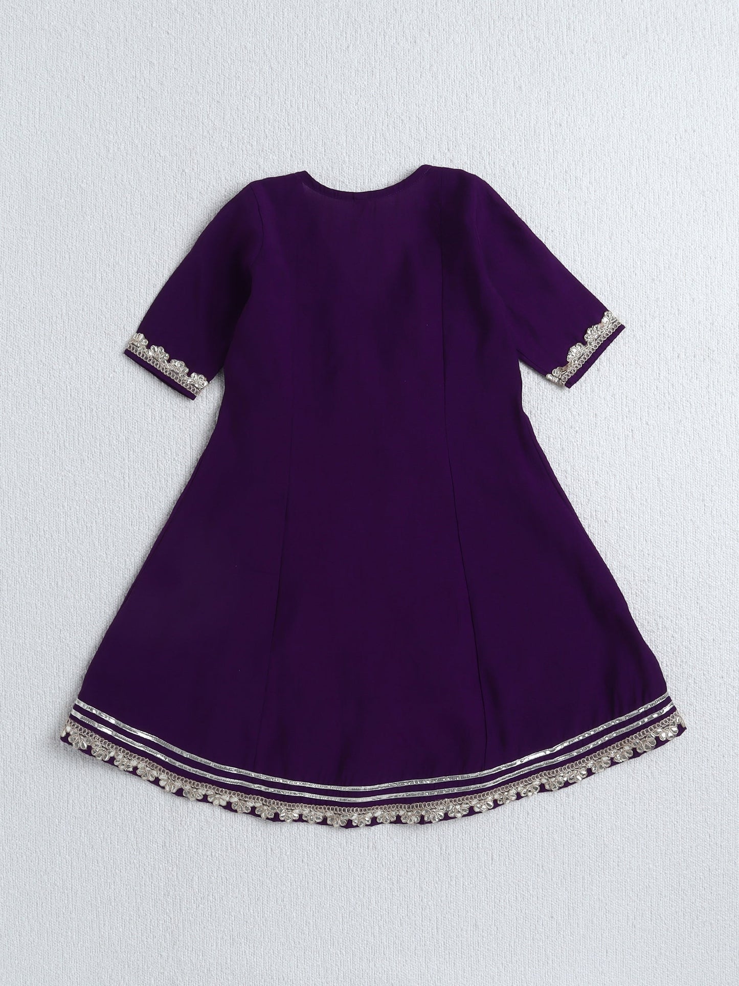 The Magic Wand Woven Half Sleeves Gota Lace Embellished Angrakha Kurta with Bottom Set- Purple