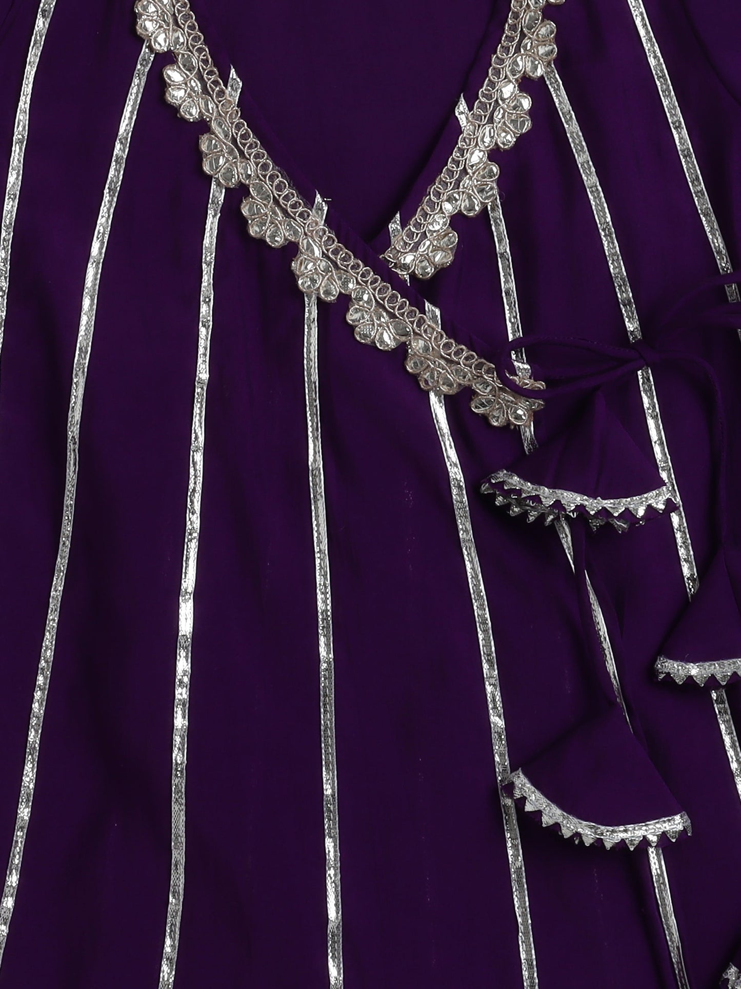 The Magic Wand Woven Half Sleeves Gota Lace Embellished Angrakha Kurta with Bottom Set- Purple
