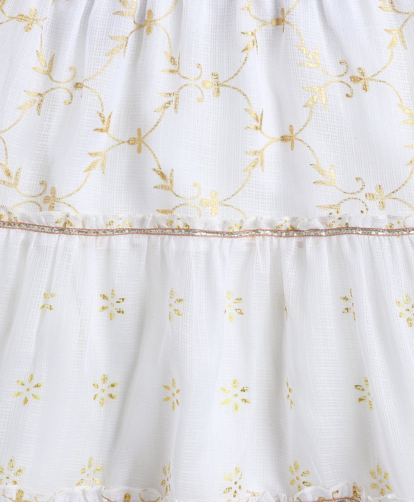 The Magic Wand Woven Elbow Sleeves Bandhani Printed Top with Foil Lehenga Set- Yellow