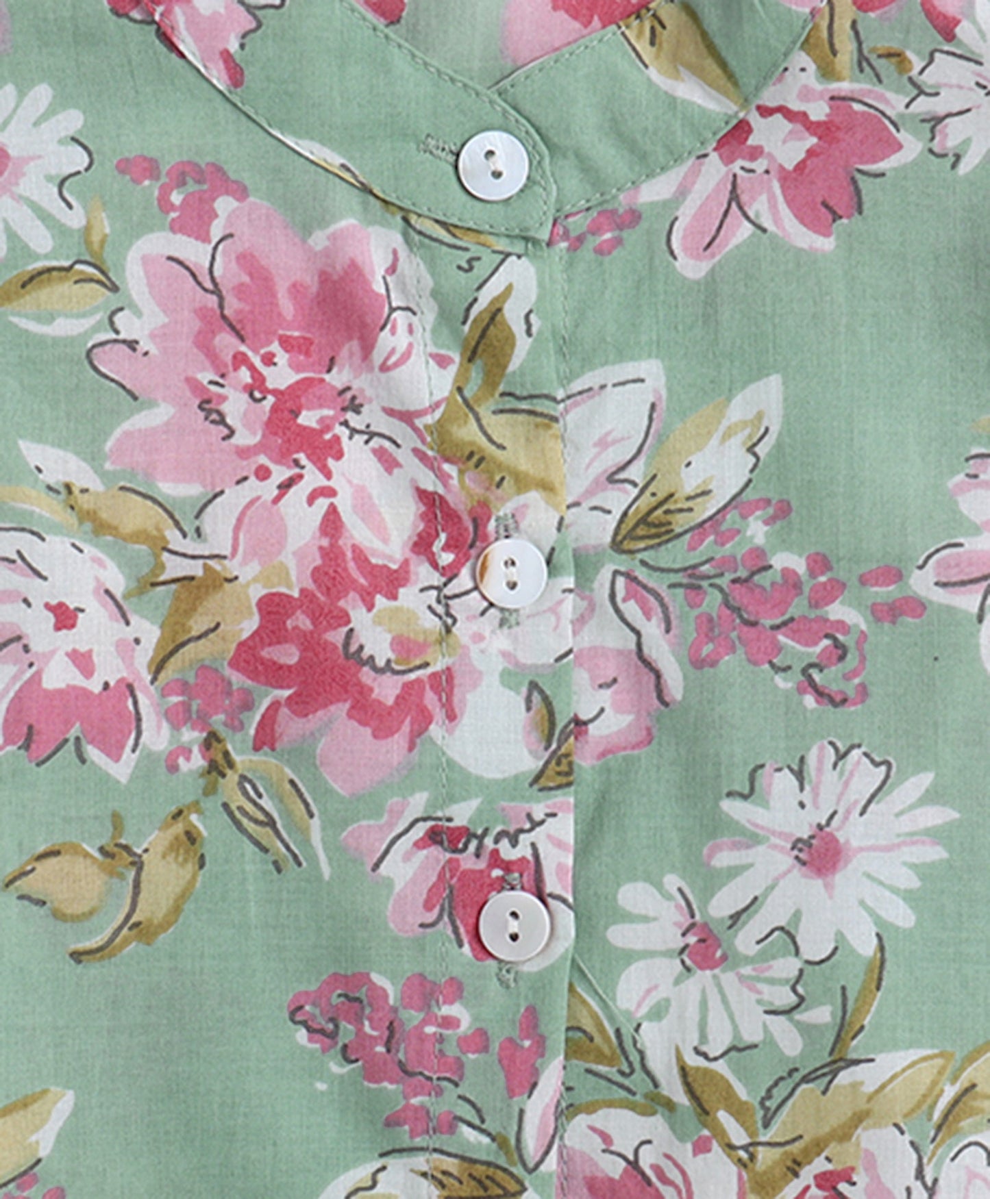 The Magic Wand Cotton Woven Ruffle Sleeves Floral Printed Top and Pant with Patch Pocket Set- Mint