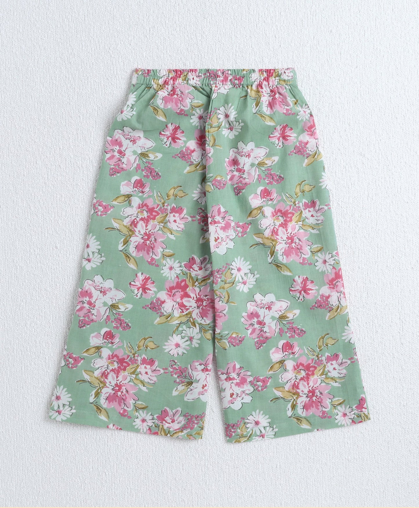 The Magic Wand Cotton Woven Ruffle Sleeves Floral Printed Top and Pant with Patch Pocket Set- Mint
