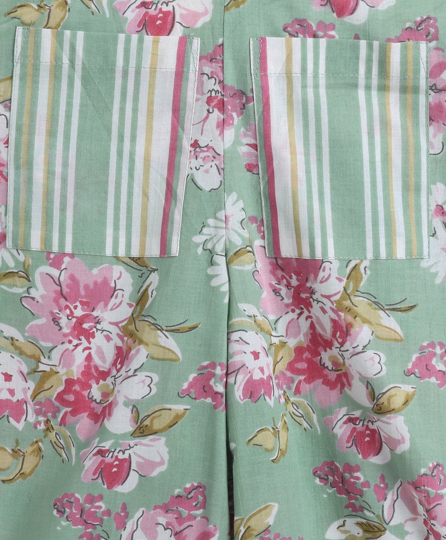 Cotton Woven Ruffle Sleeves Floral Printed Top and Pant with Patch Pocket Set- Mint