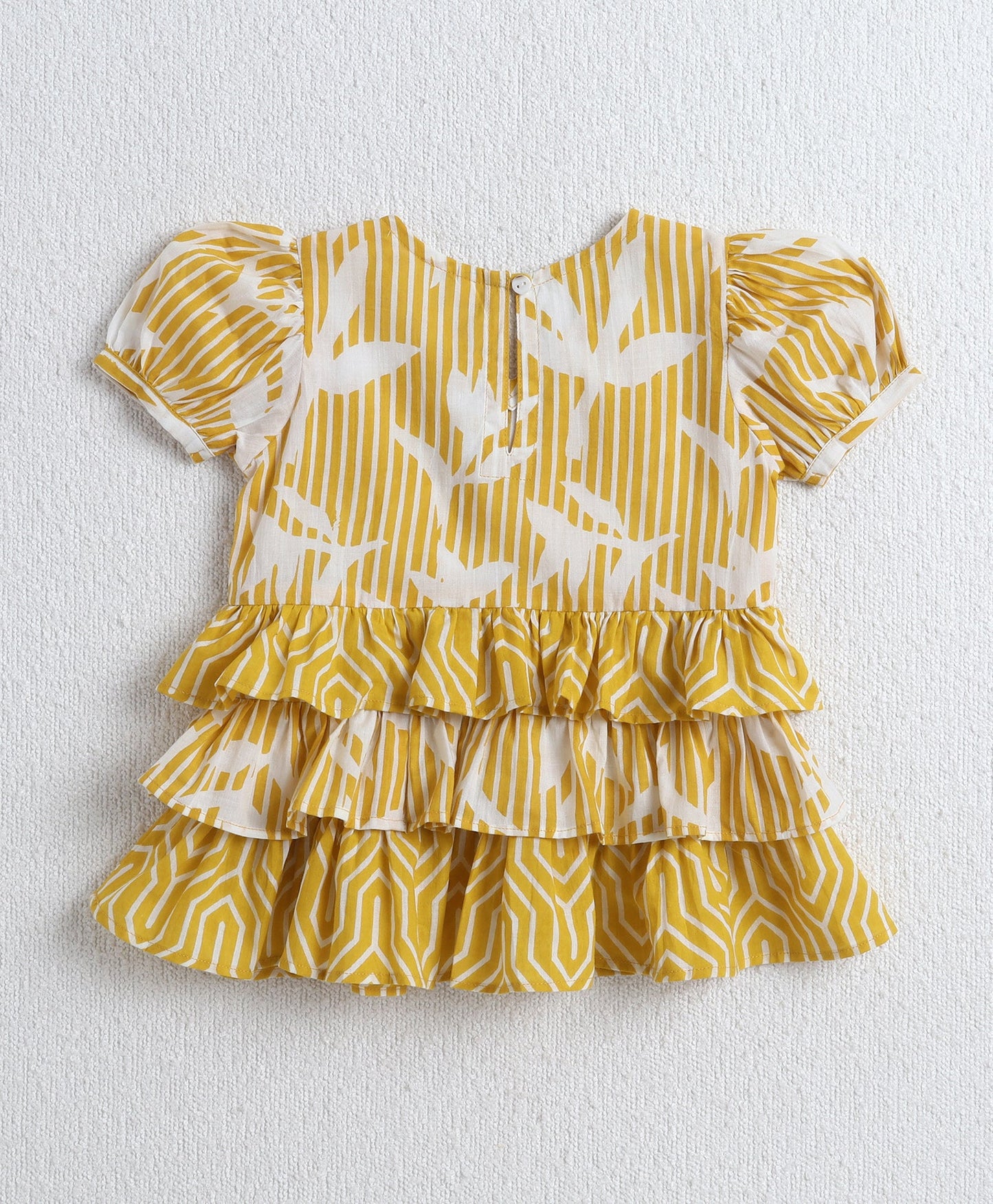 The Magic Wand Cotton Woven Puff Sleeves Floral Printed Top & Bottom Set - Mustard