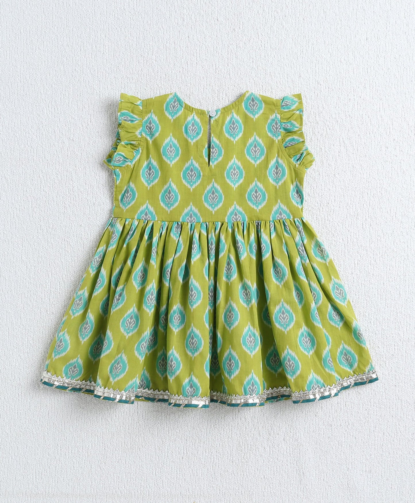 The Magic Wand Cotton Woven Frill Slevees Kurti with Flared Sharara Set- Green
