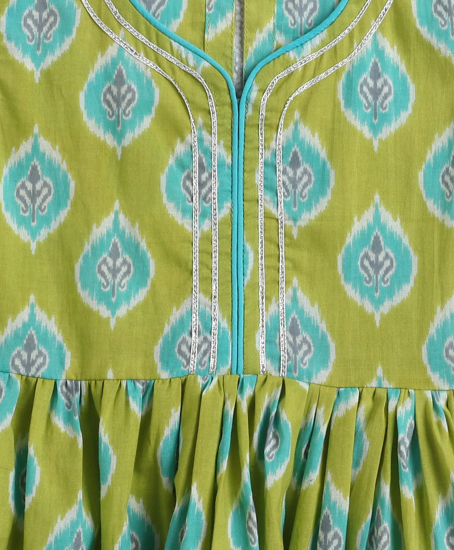 The Magic Wand Cotton Woven Frill Slevees Kurti with Flared Sharara Set- Green