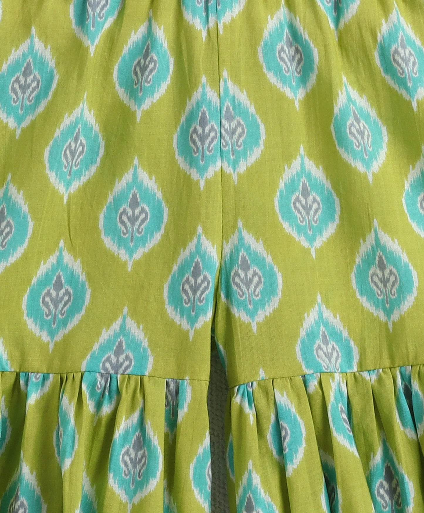 The Magic Wand Cotton Woven Frill Slevees Kurti with Flared Sharara Set- Green