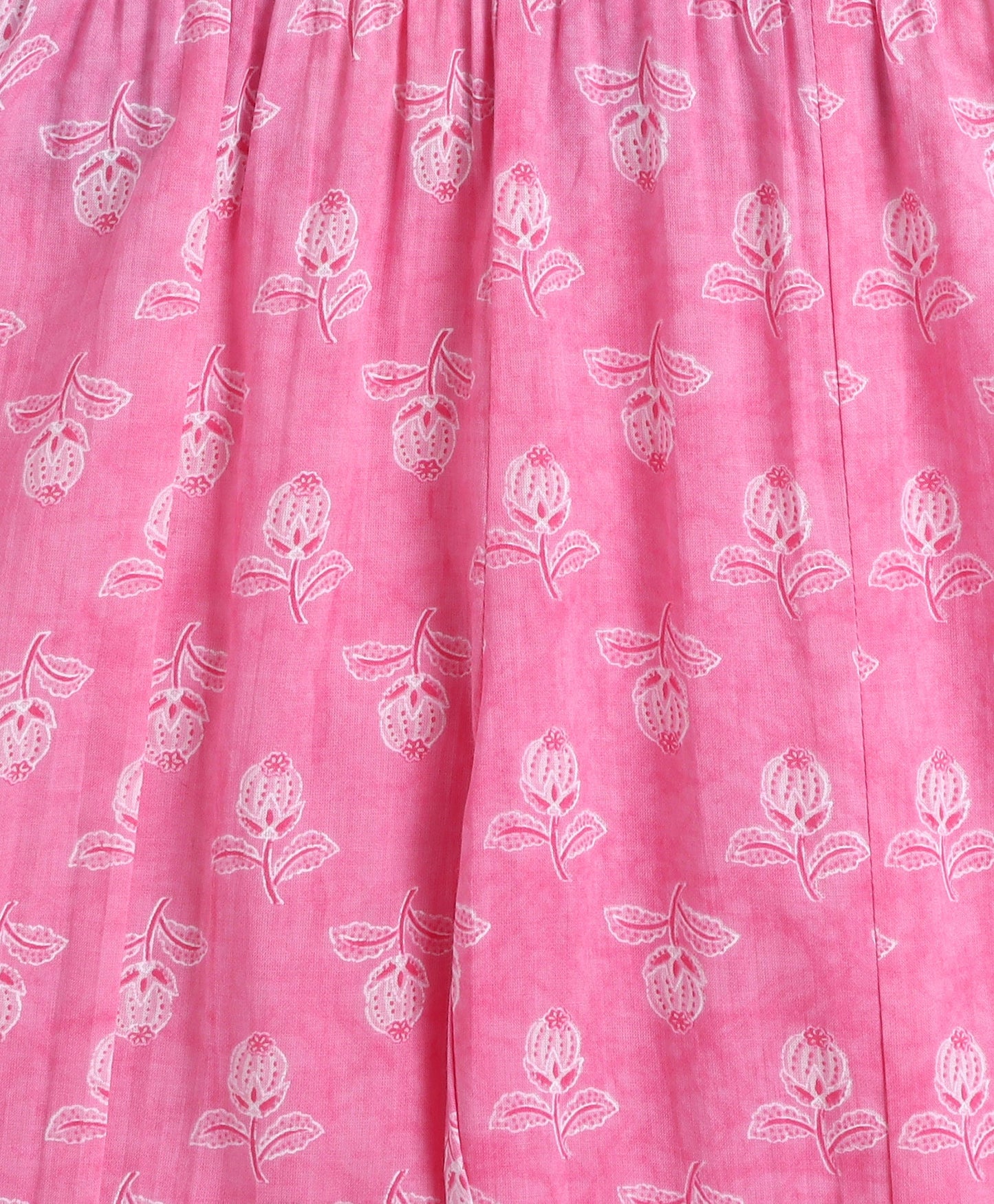 Cotton Woven Three Fourth Sleeves Floral Printed Kurti with Bottom Set- Pink