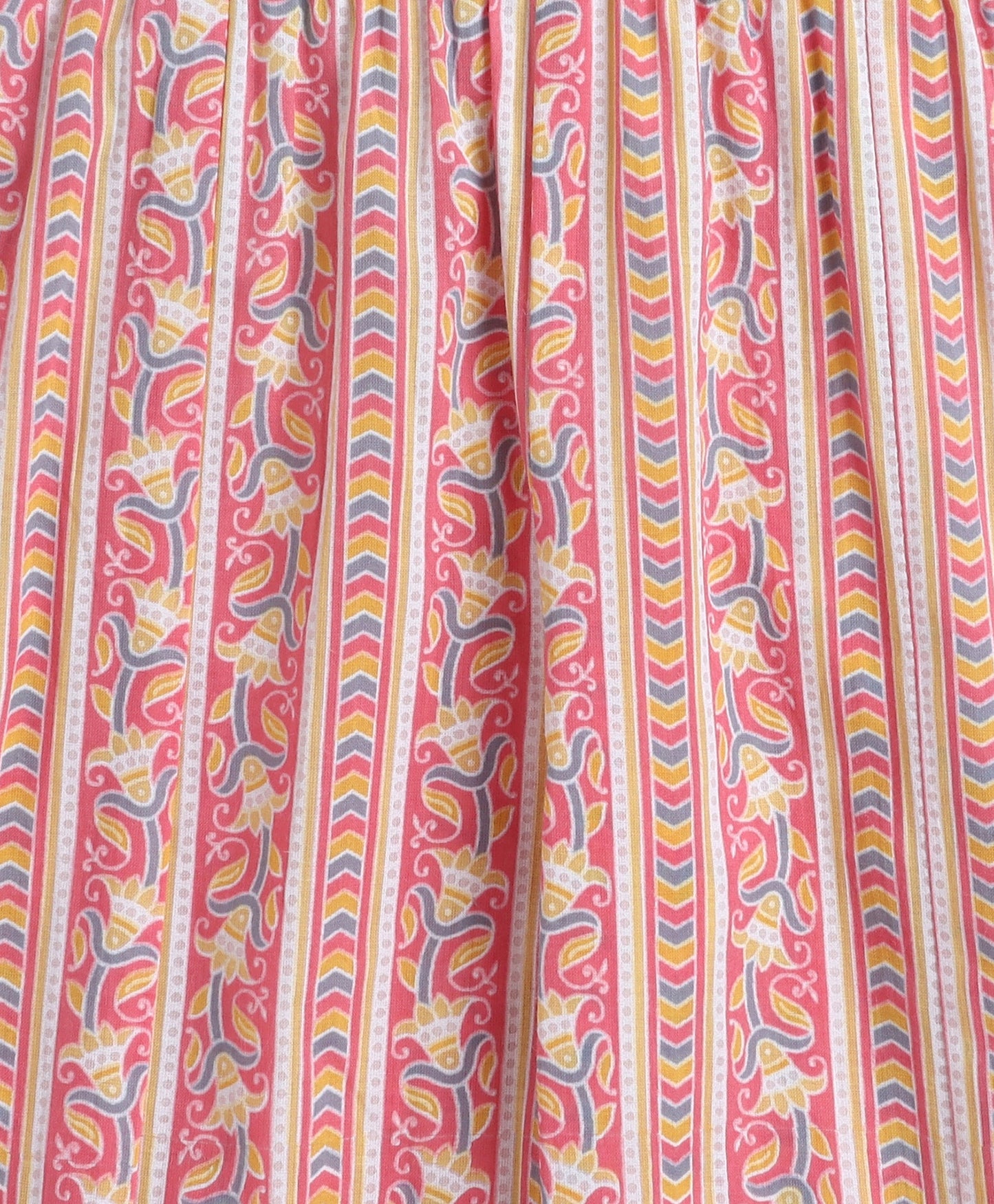 Cotton Woven Three Fourth Sleeves Floral Printed Kurti with Bottom Set- Peach