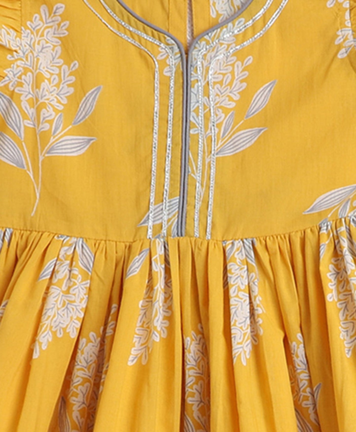 The Magic Wand Cotton Woven Sleeveless Floral Printed Kurti with Balloon Pant Set- Yellow