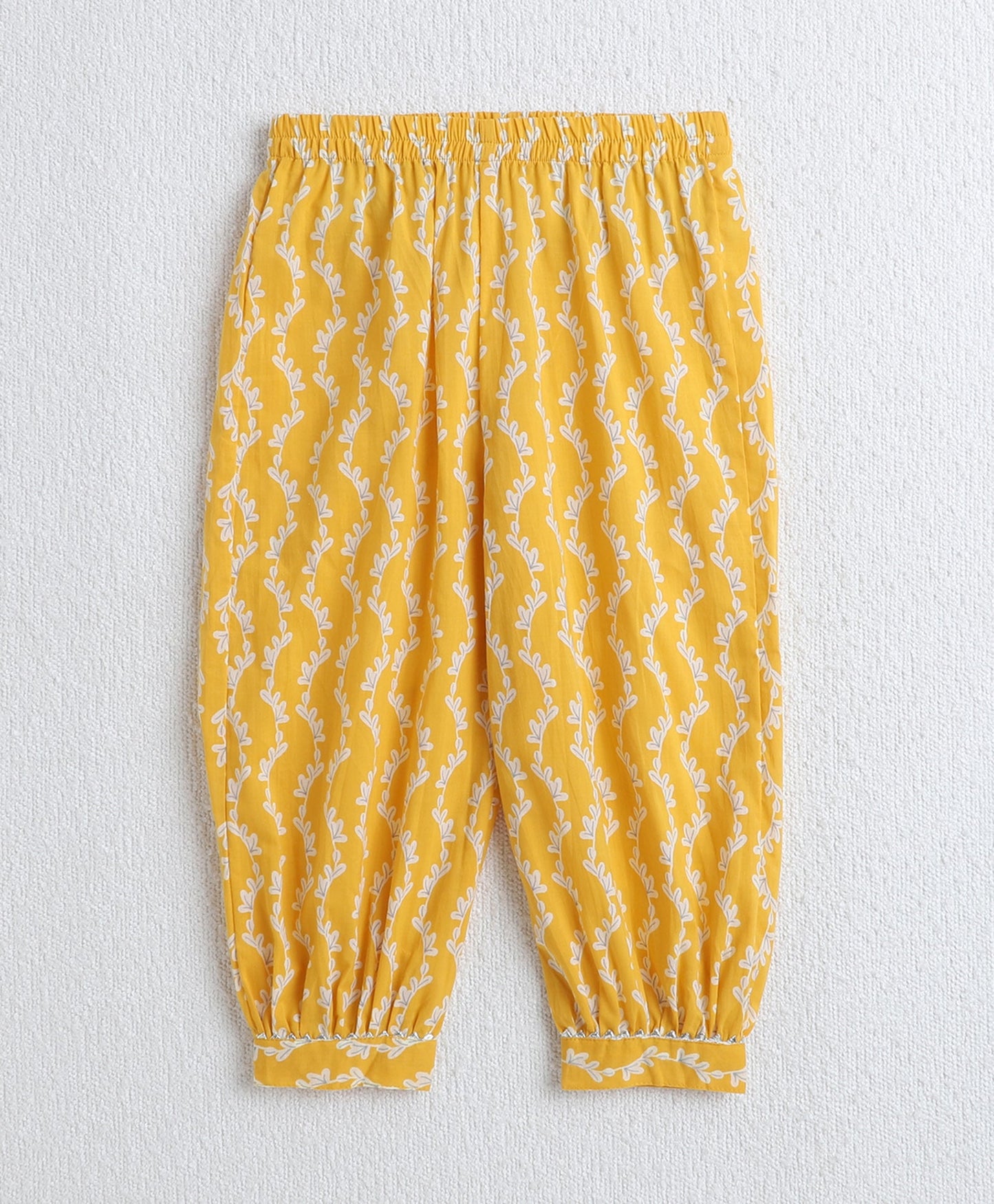 The Magic Wand Cotton Woven Sleeveless Floral Printed Kurti with Balloon Pant Set- Yellow