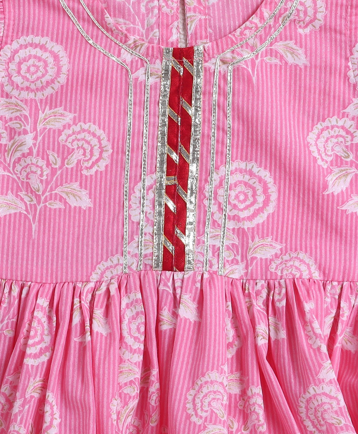 The Magic Wand Cotton Woven Sleeveless Floral Printed Kurti with Balloon Pant Set- Peach