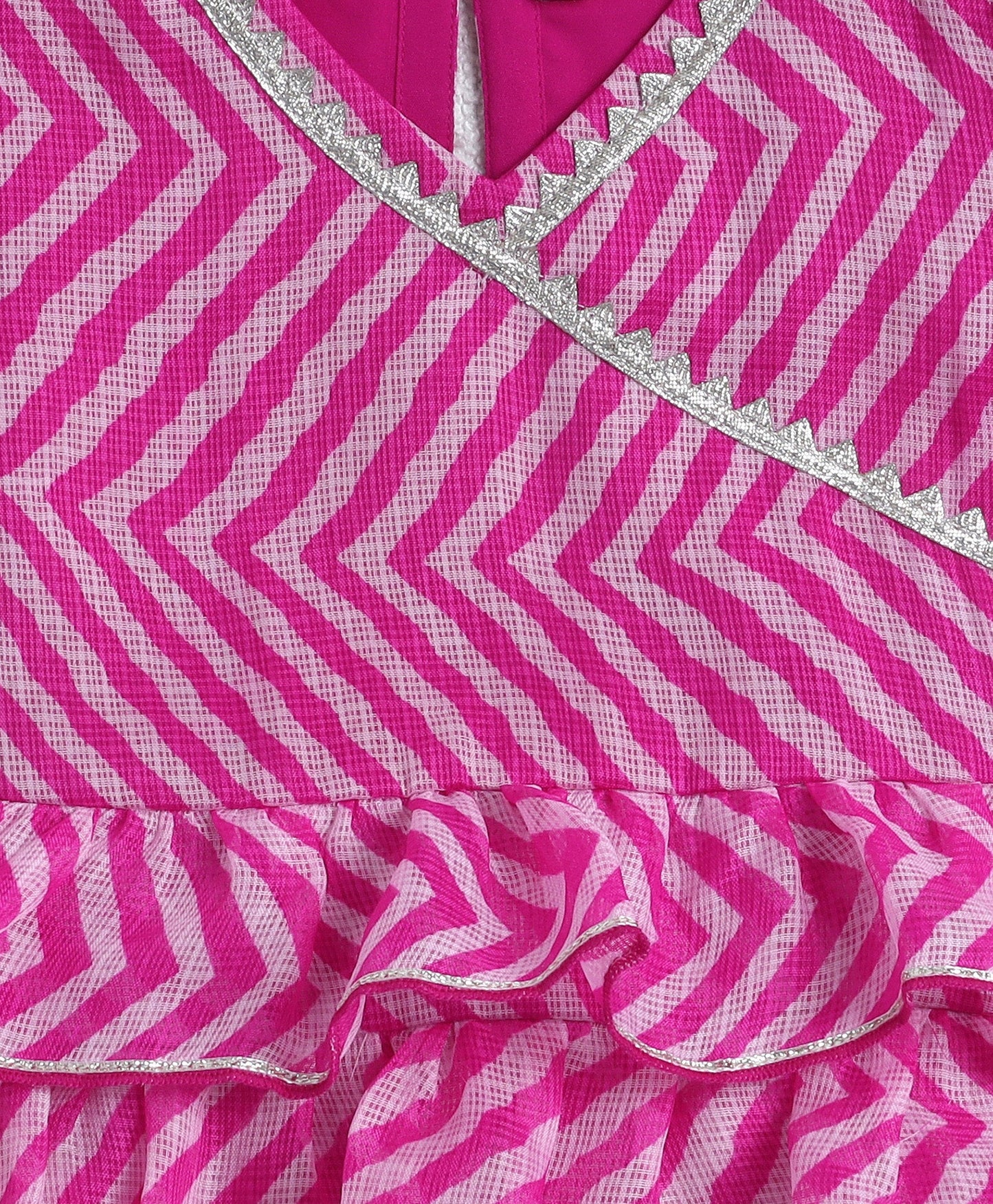 The Magic Wand Woven Puff Sleeves Leheriya Printed Choli & Lehenga Set - Pink