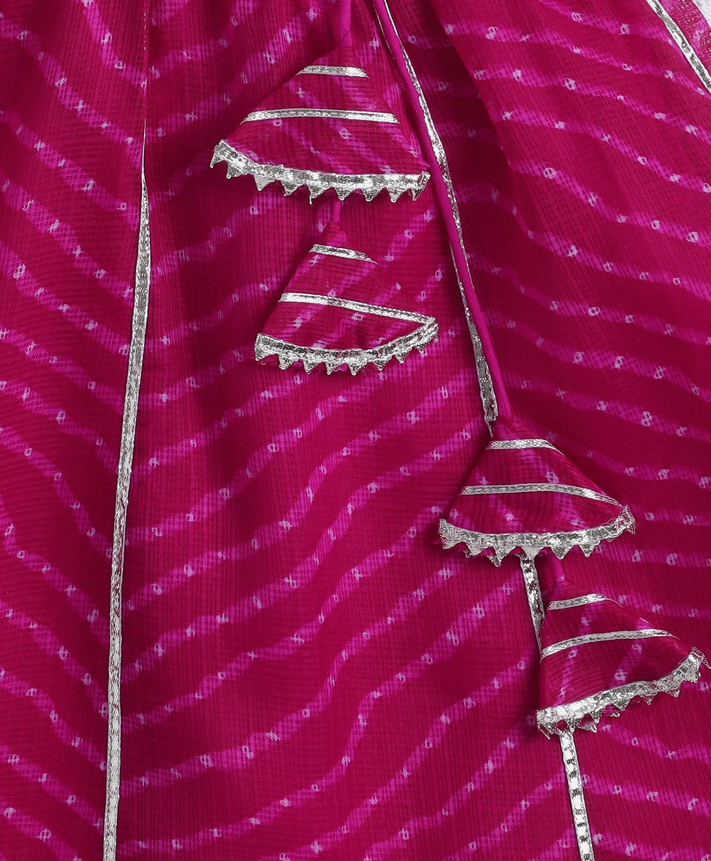 The Magic Wand Woven Puff Sleeves Leheriya Printed Choli & Lehenga Set - Fuchsia