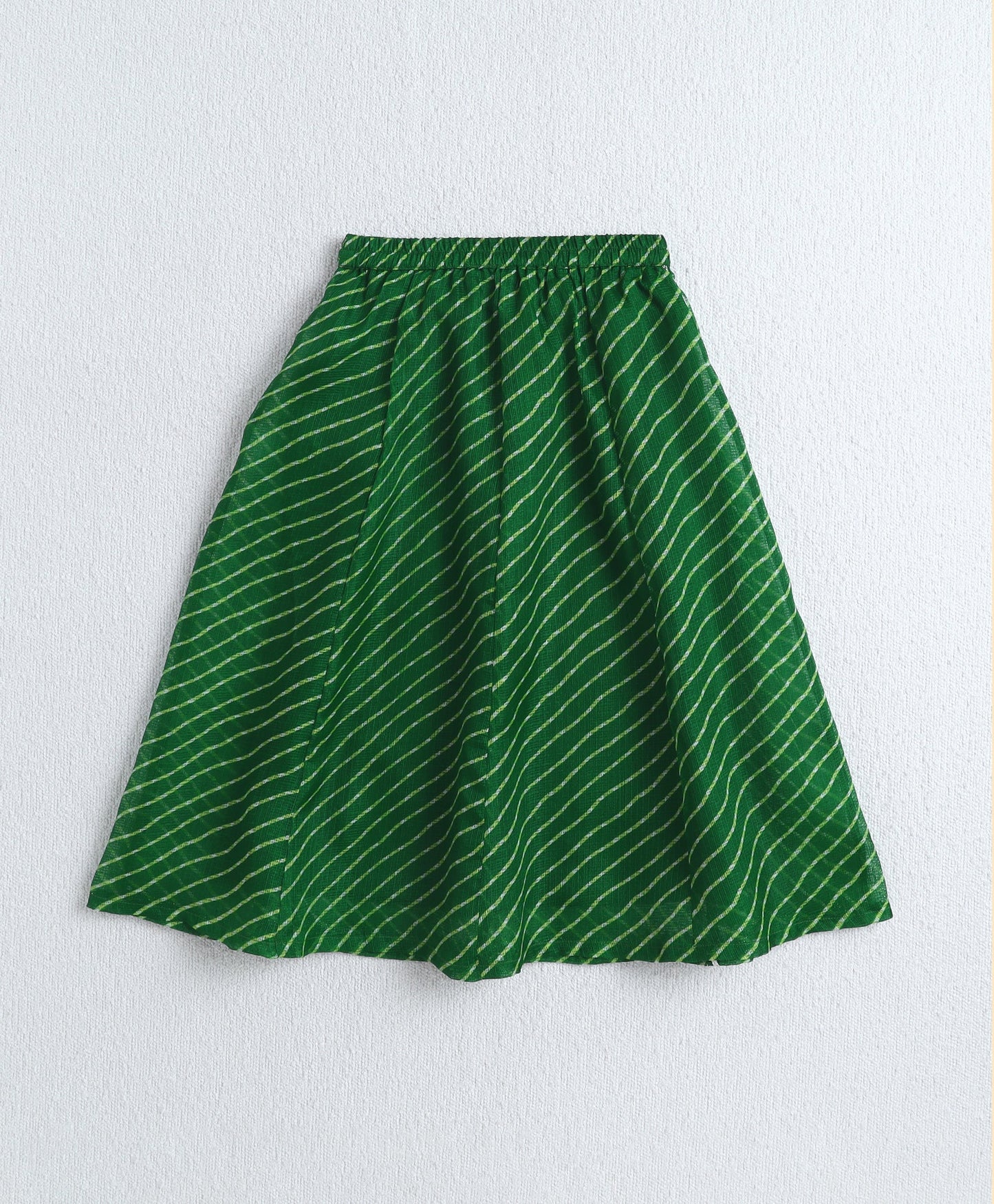 The Magic Wand Woven Puff Sleeves Leheriya Printed Choli & Lehenga Set - Green