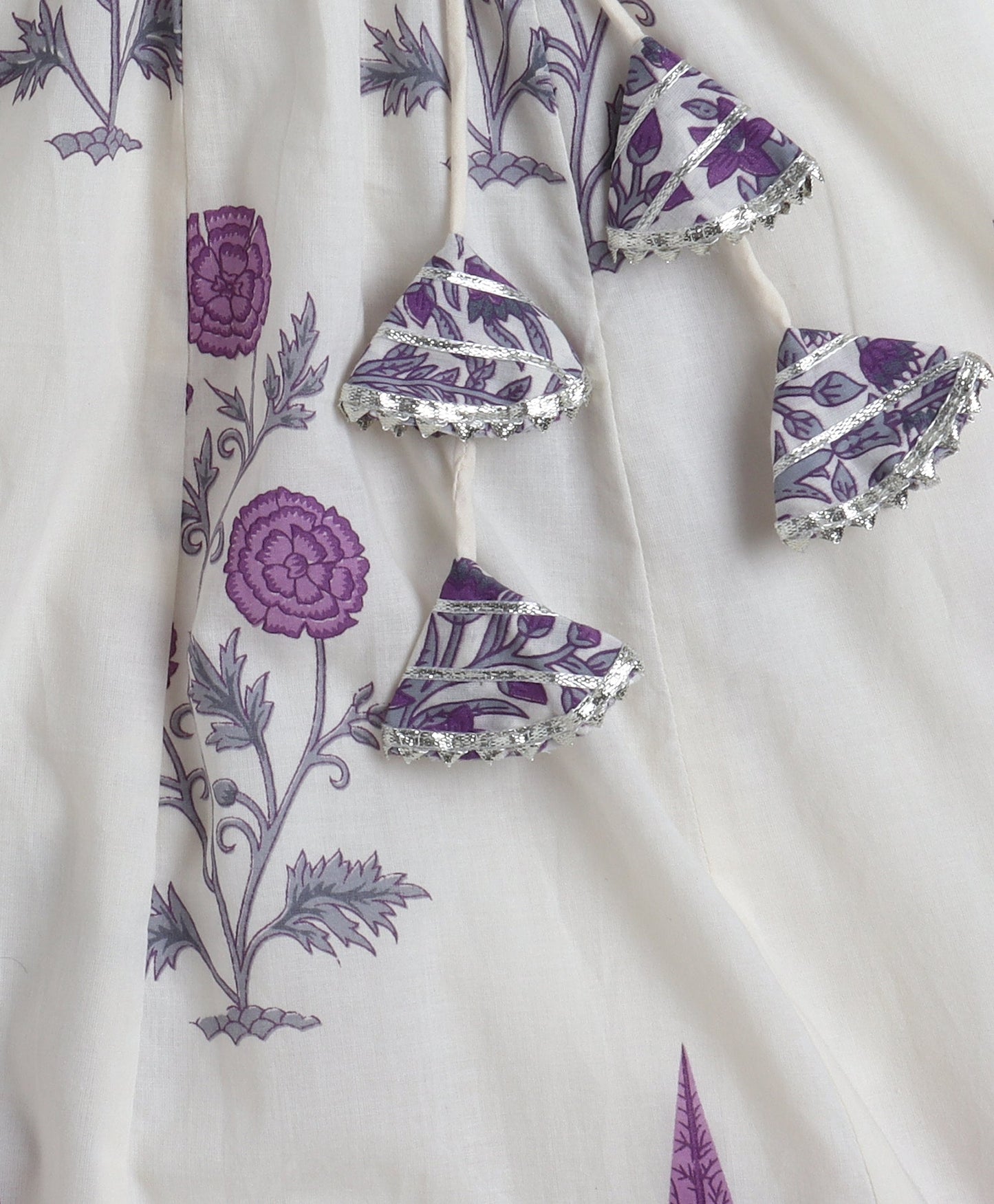 The Magic Wand Cotton Woven Ruffle Sleeves Floral Printed Choli and Lehenga Set with Dupatta - Purple