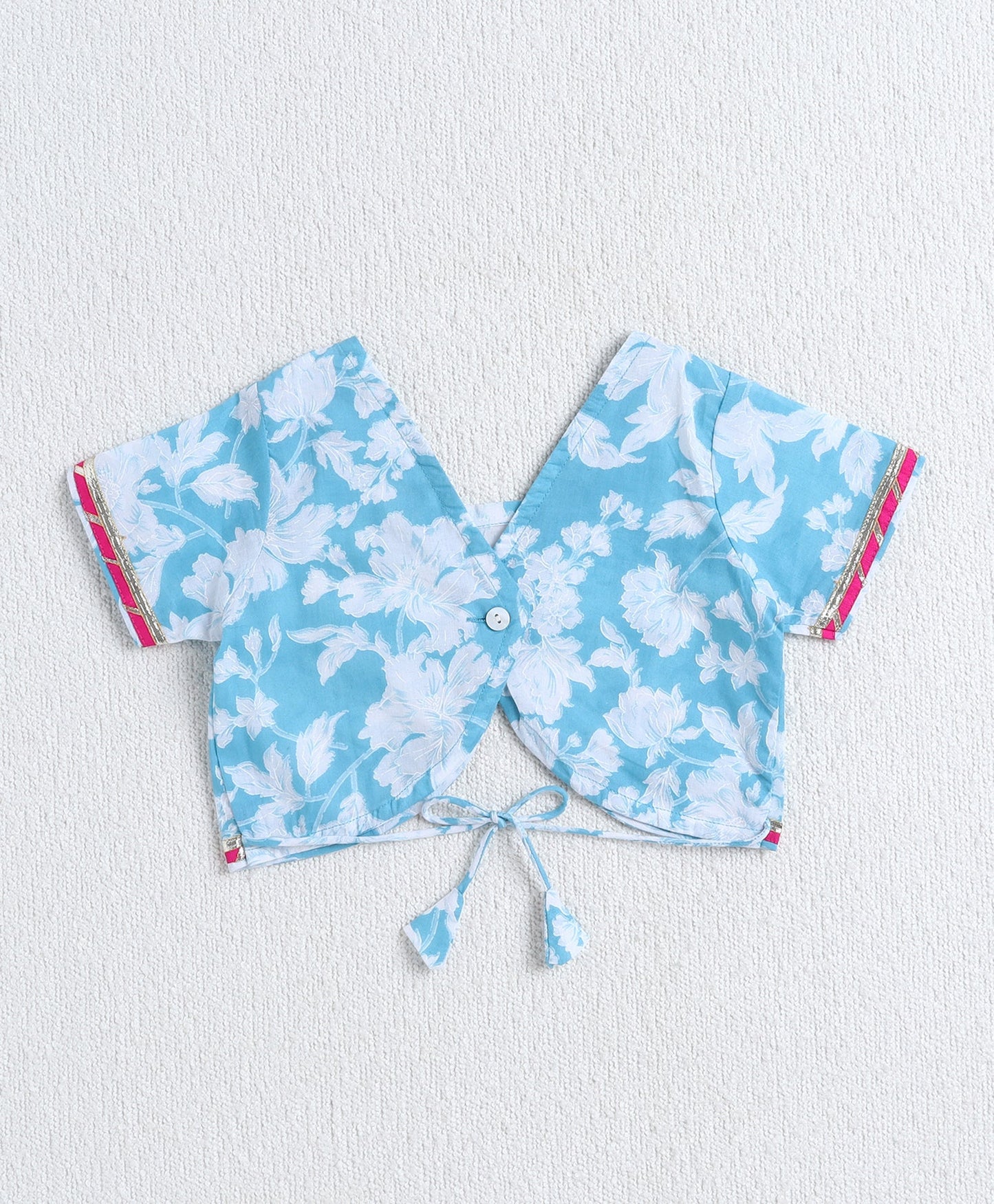 The Magic Wand Cotton Woven Half Sleeves Floral Printed Choli & Lehenga Set- Blue