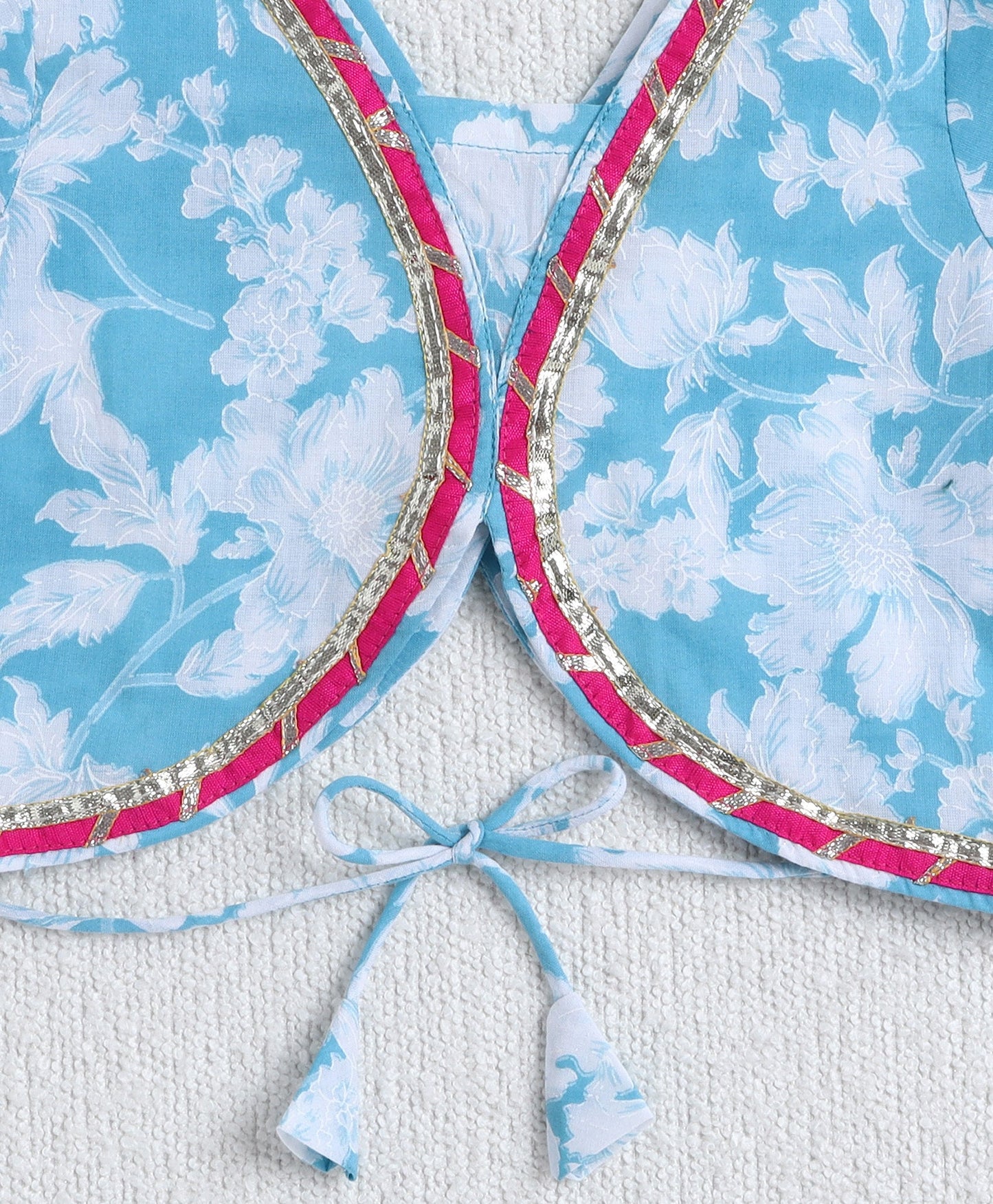 The Magic Wand Cotton Woven Half Sleeves Floral Printed Choli & Lehenga Set- Blue
