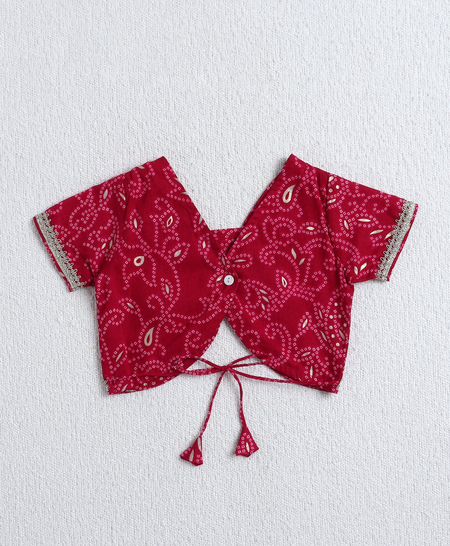 The Magic Wand Cotton Woven Half Sleeves Bandhani Printed Choli & Lehenga Set- Fuchsia
