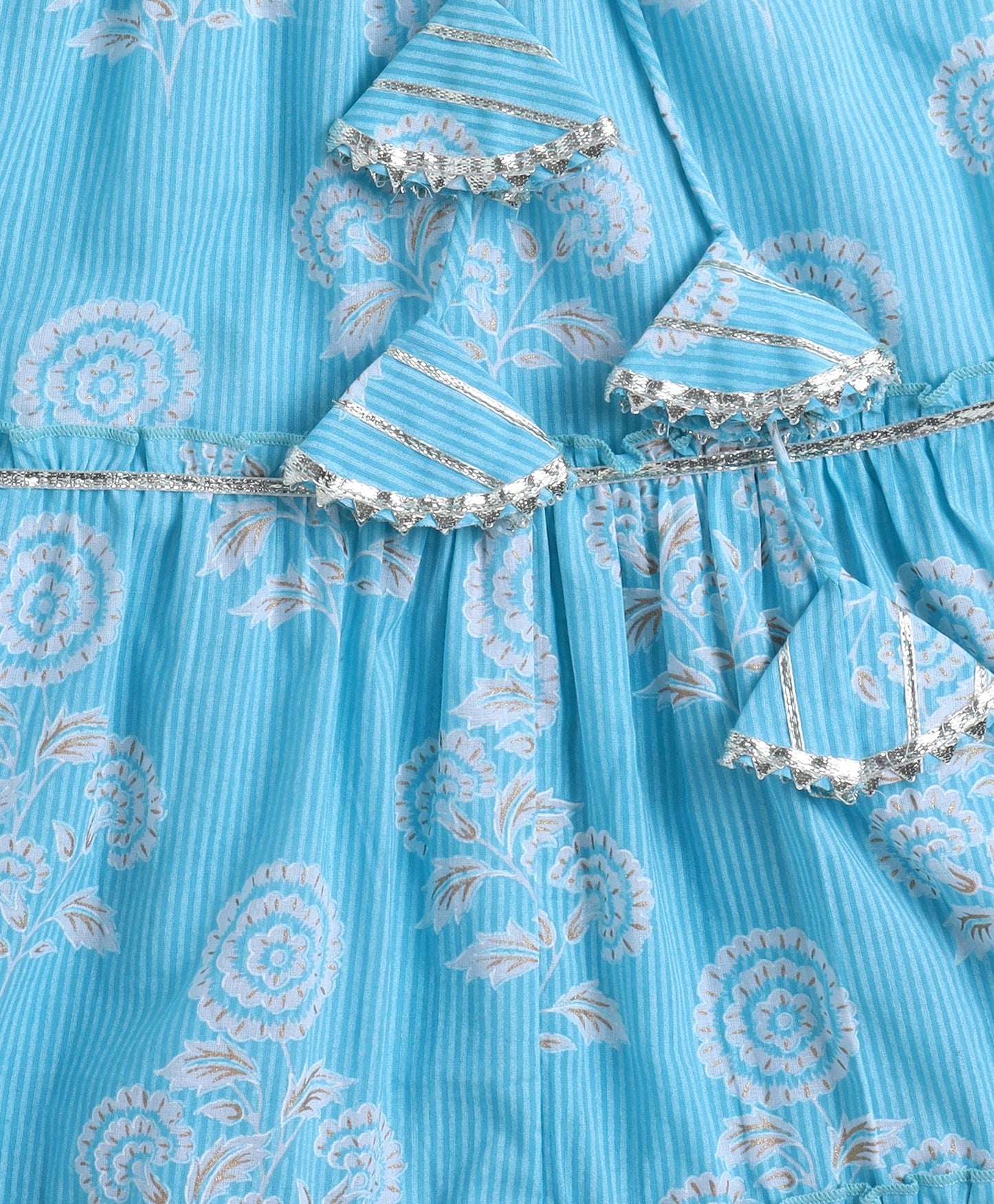 The Magic Wand Cotton Woven Sleveless Floral printed Lace Detailed Choli & Lehenga Set with Dupatta- Blue