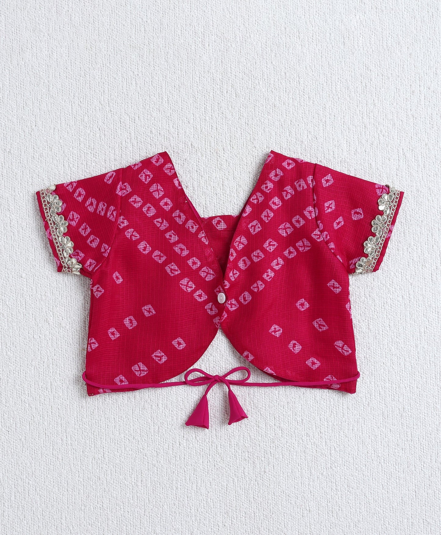 The Magic Wand Woven Half Sleeves Bandhani Printed Choli & Lehenga Set with Dupatta- Fuchsia