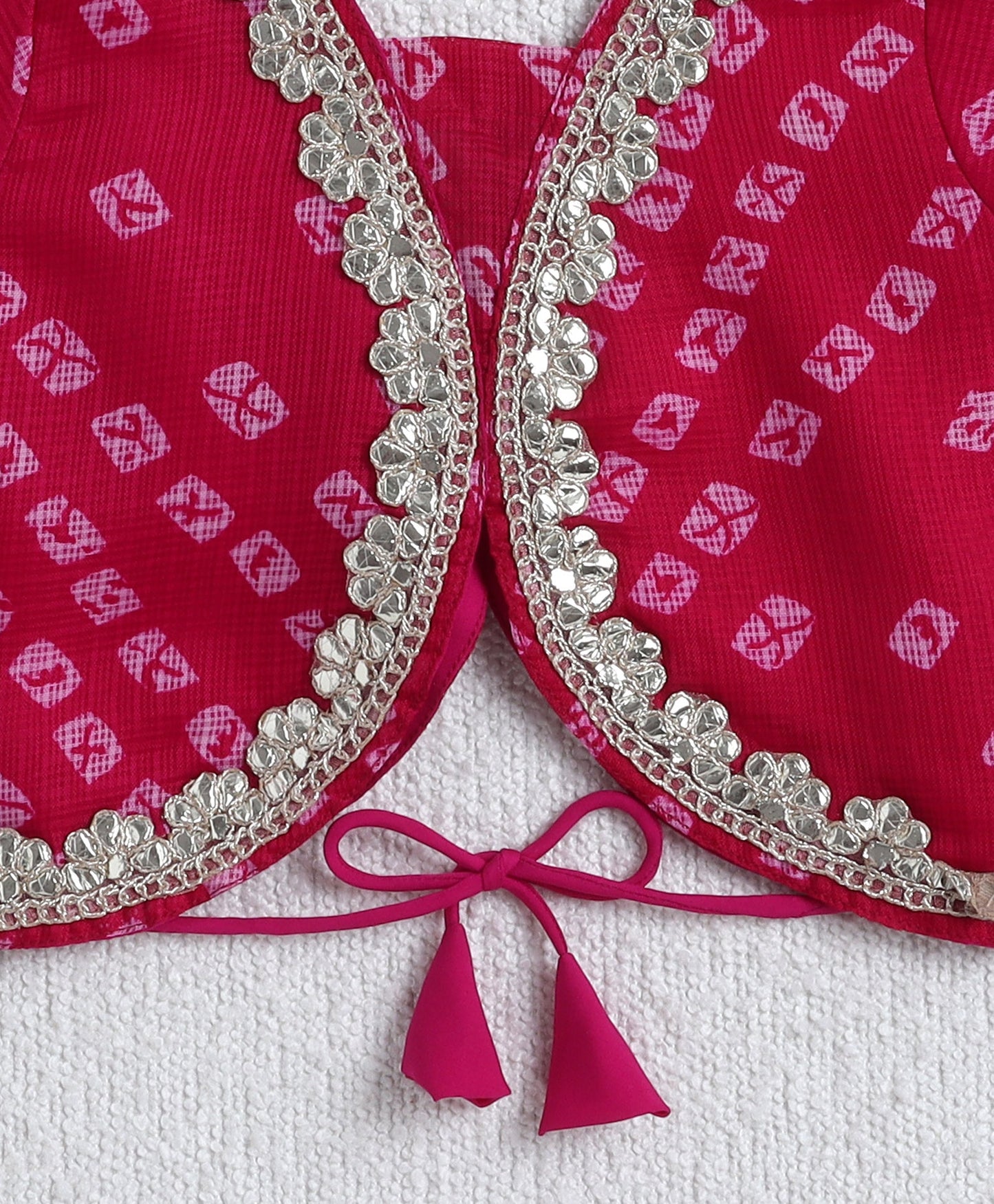 The Magic Wand Woven Half Sleeves Bandhani Printed Choli & Lehenga Set with Dupatta- Fuchsia