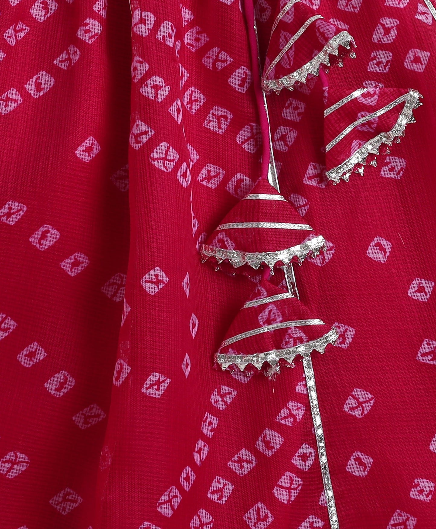 The Magic Wand Woven Half Sleeves Bandhani Printed Choli & Lehenga Set with Dupatta- Fuchsia