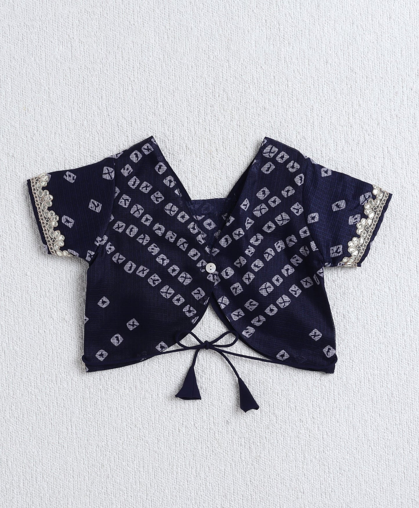 The Magic Wand Woven Half Sleeves Bandhani Printed Choli & Lehenga Set with Dupatta- Navy Blue