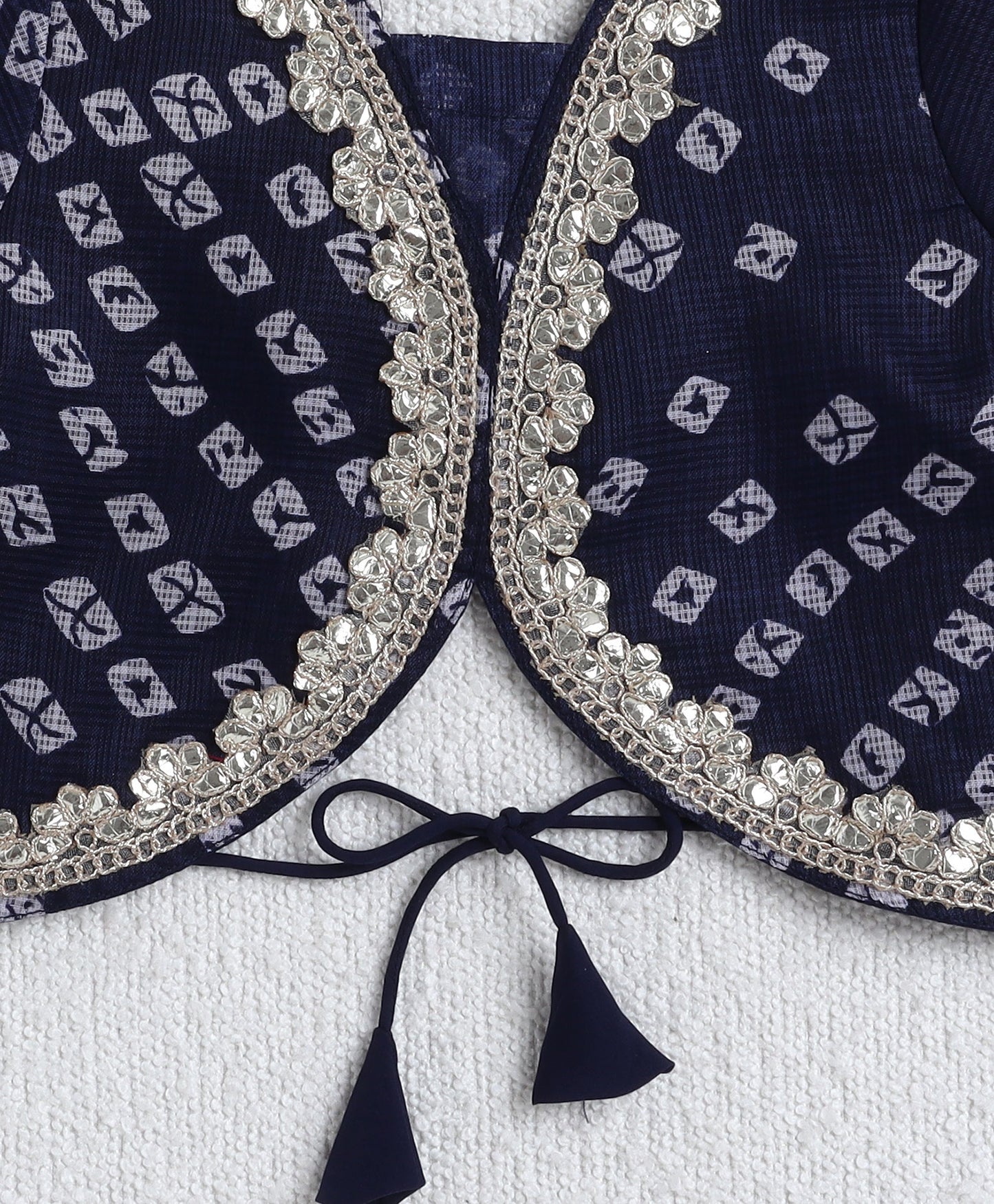 The Magic Wand Woven Half Sleeves Bandhani Printed Choli & Lehenga Set with Dupatta- Navy Blue