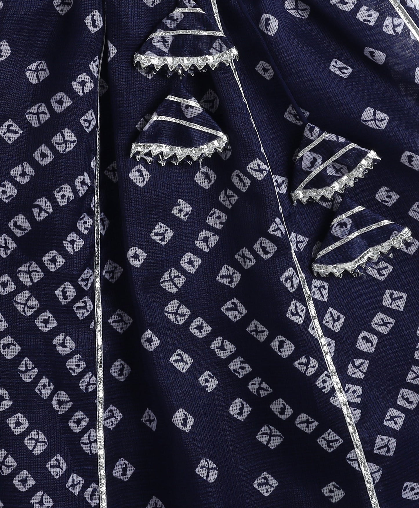 The Magic Wand Woven Half Sleeves Bandhani Printed Choli & Lehenga Set with Dupatta- Navy Blue