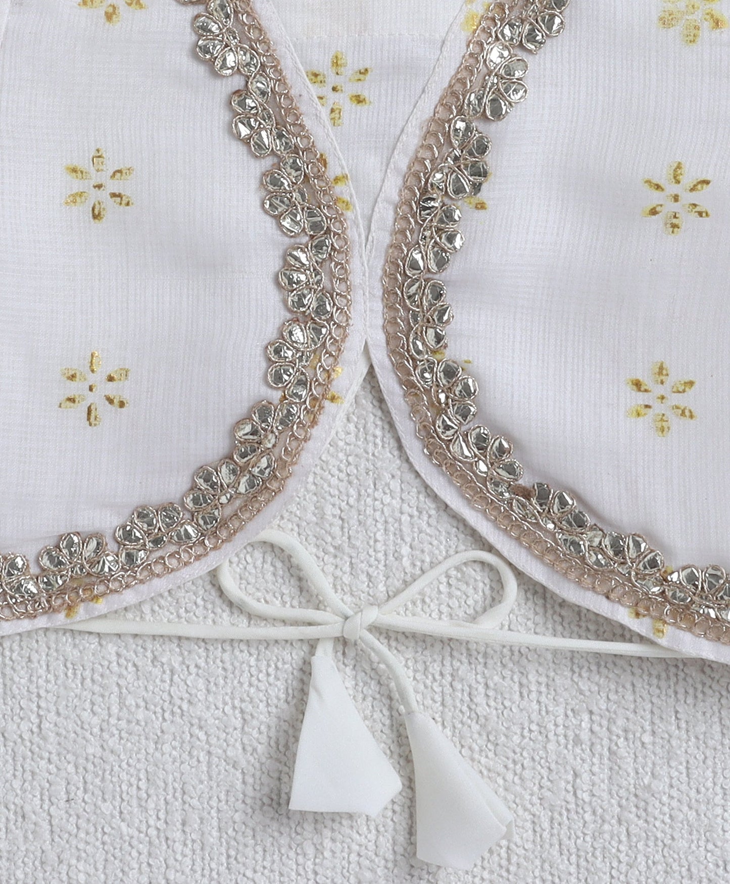 The Magic Wand Woven Half Sleeves Bandhani Printed Choli & Lehenga Set with Dupatta- White