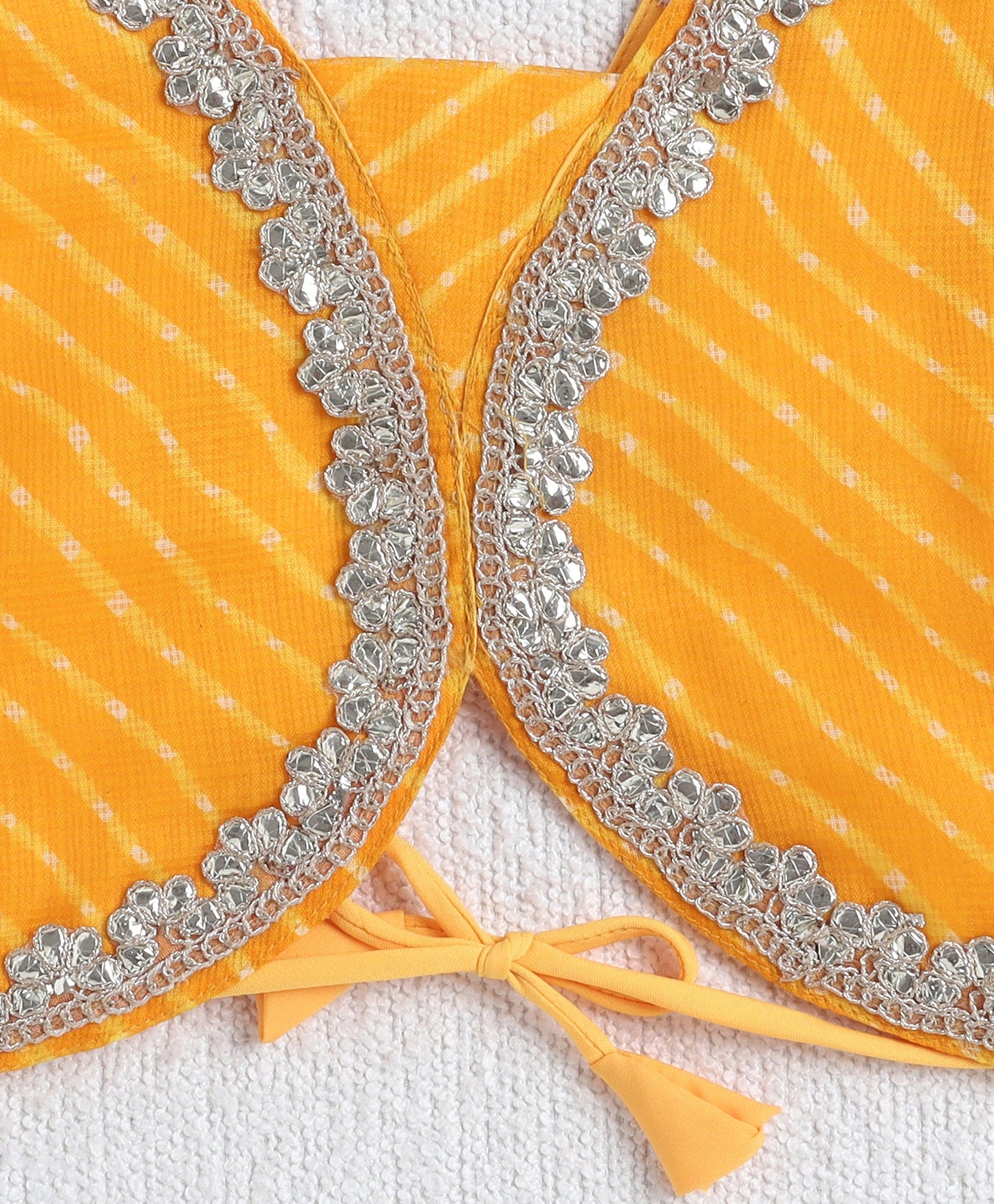 The Magic Wand Woven Half Sleeves Leheriya Printed Choli & Lehenga Set with Dupatta- Yellow