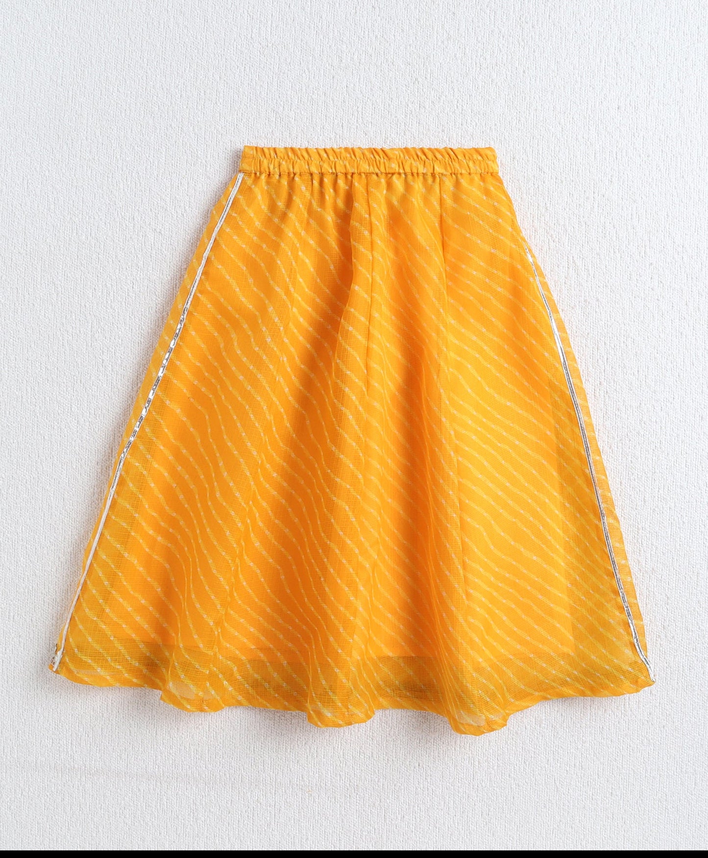 The Magic Wand Woven Half Sleeves Leheriya Printed Choli & Lehenga Set with Dupatta- Yellow