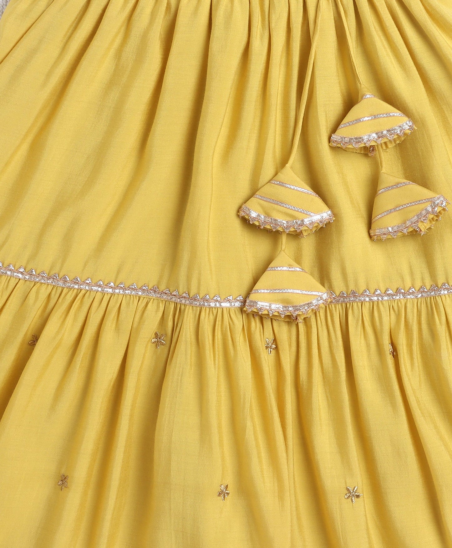 Woven Sleeveless Zari Embroidery Choli and Lehenga Set- Mustard