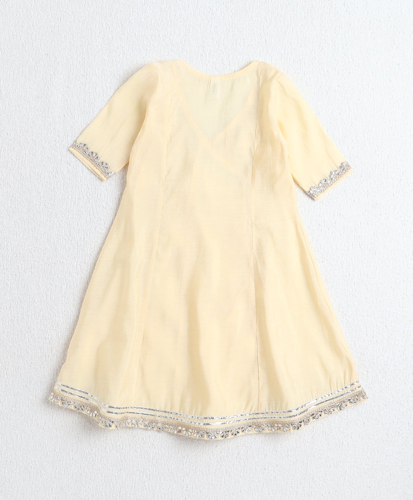 The Magic Wand Woven Three Fourth Sleeves Angrakha Style Kurta and Bottom- Yellow