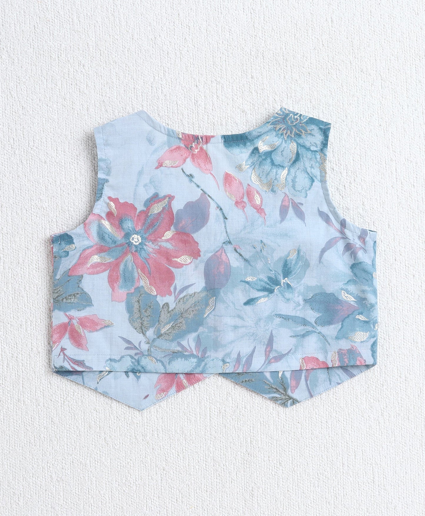The Magic Wand Cotton Woven Sleeveless Floral Printed Top and Patch Pocket Pant Set- Blue