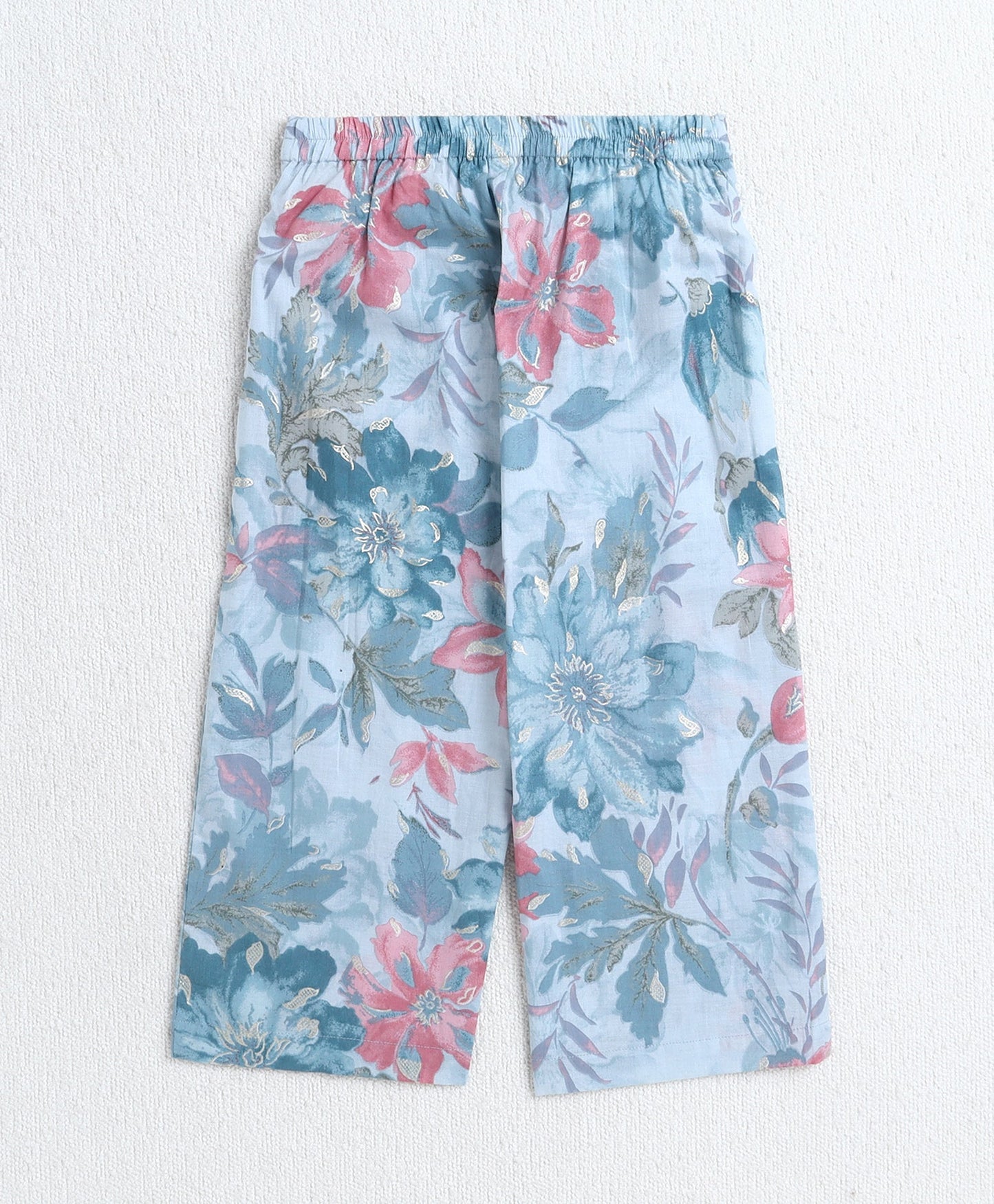 The Magic Wand Cotton Woven Sleeveless Floral Printed Top and Patch Pocket Pant Set- Blue