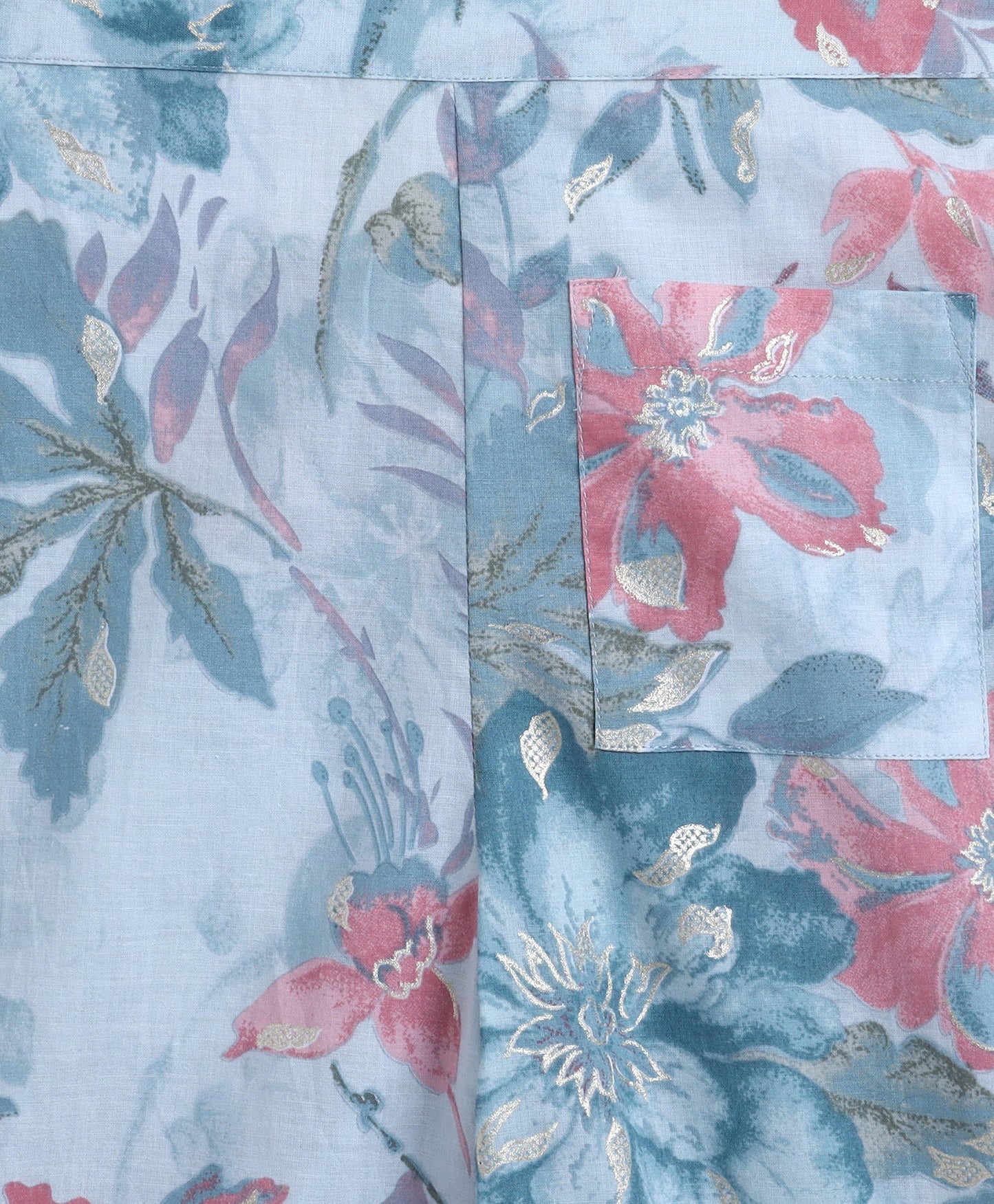 Cotton Woven Sleeveless Floral Printed Top and Patch Pocket Pant Set- Blue